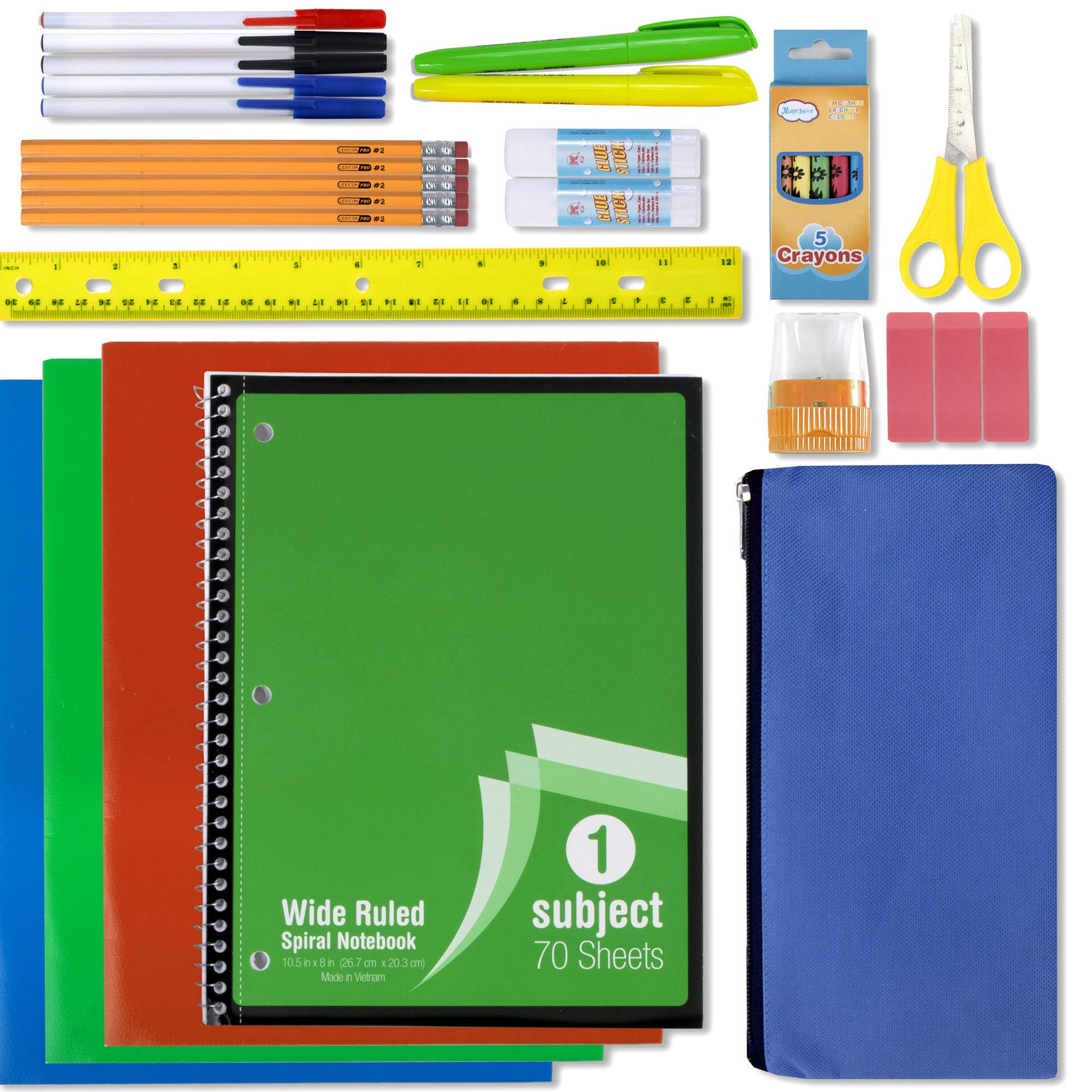 12 Pack of Wholesale School Supplies for Kids, 30 Piece School Supply Sets Bulk