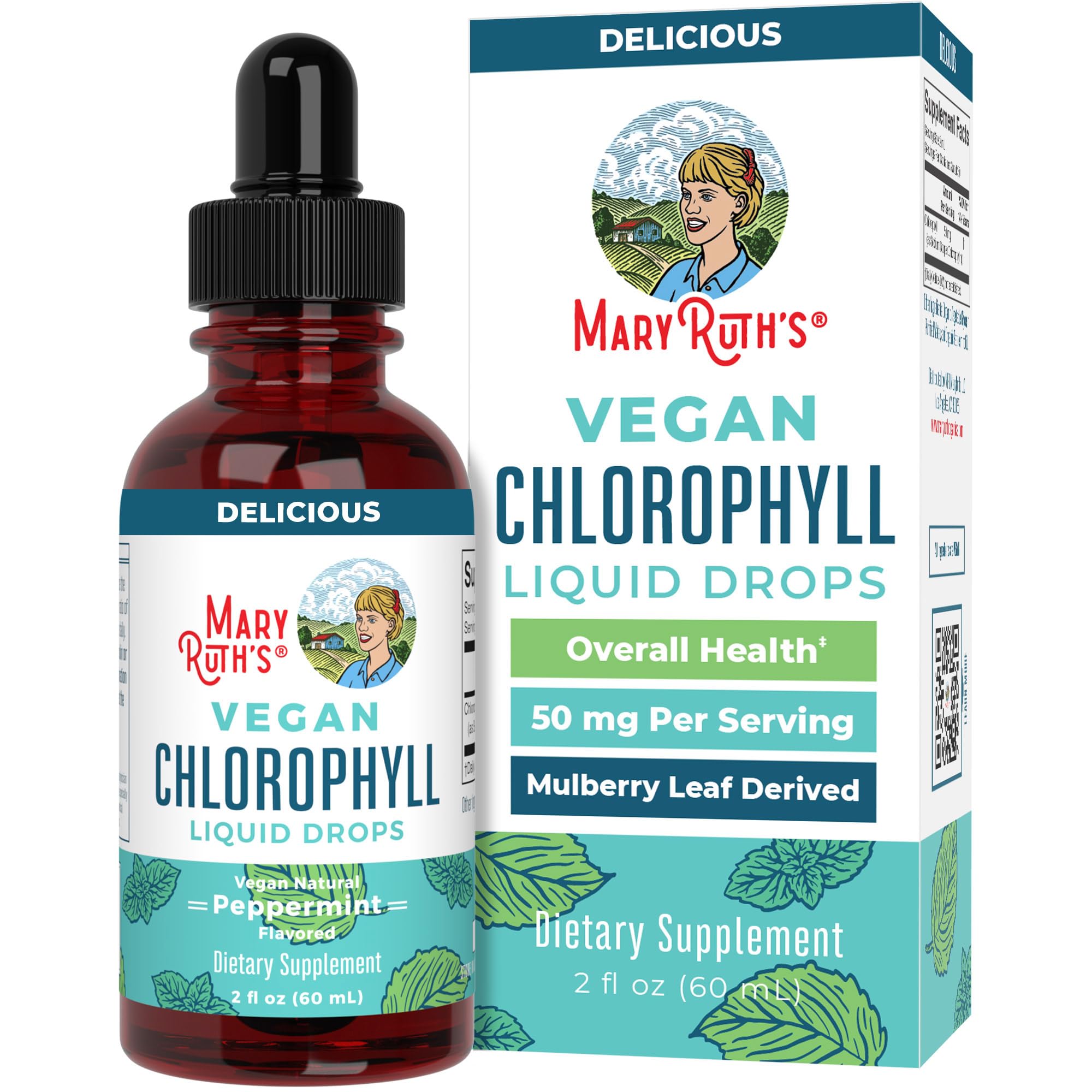 MaryRuth Organics Chlorophyll Liquid Drops, Clean Label Project Certified®, Vegan, Non-Diluted Liquid Chlorophyll| Mulberry Derived Supplement for Ages 14+, Non-GMO, Delicious Minty Flavor, 2 Fl Oz