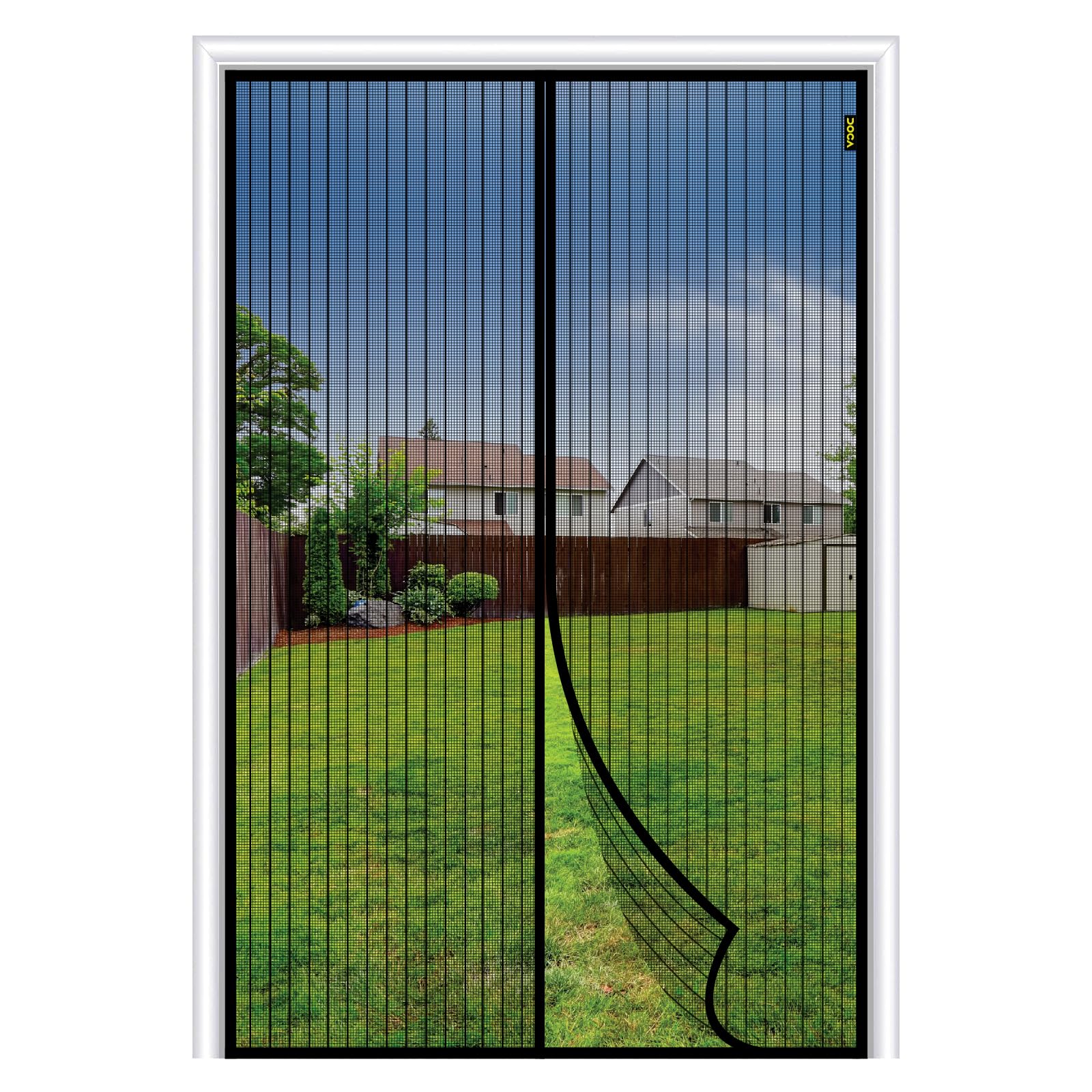 Docazoo Magnetic Screen Door for Sliding Door - Closure Fits Doors Up To 34"x81" - Heavy Duty Self-Closing Door Screen, Pet-Friendly, Mosquito, Fly, Bug Net - Patio Magnet Mesh Partition - Retractable