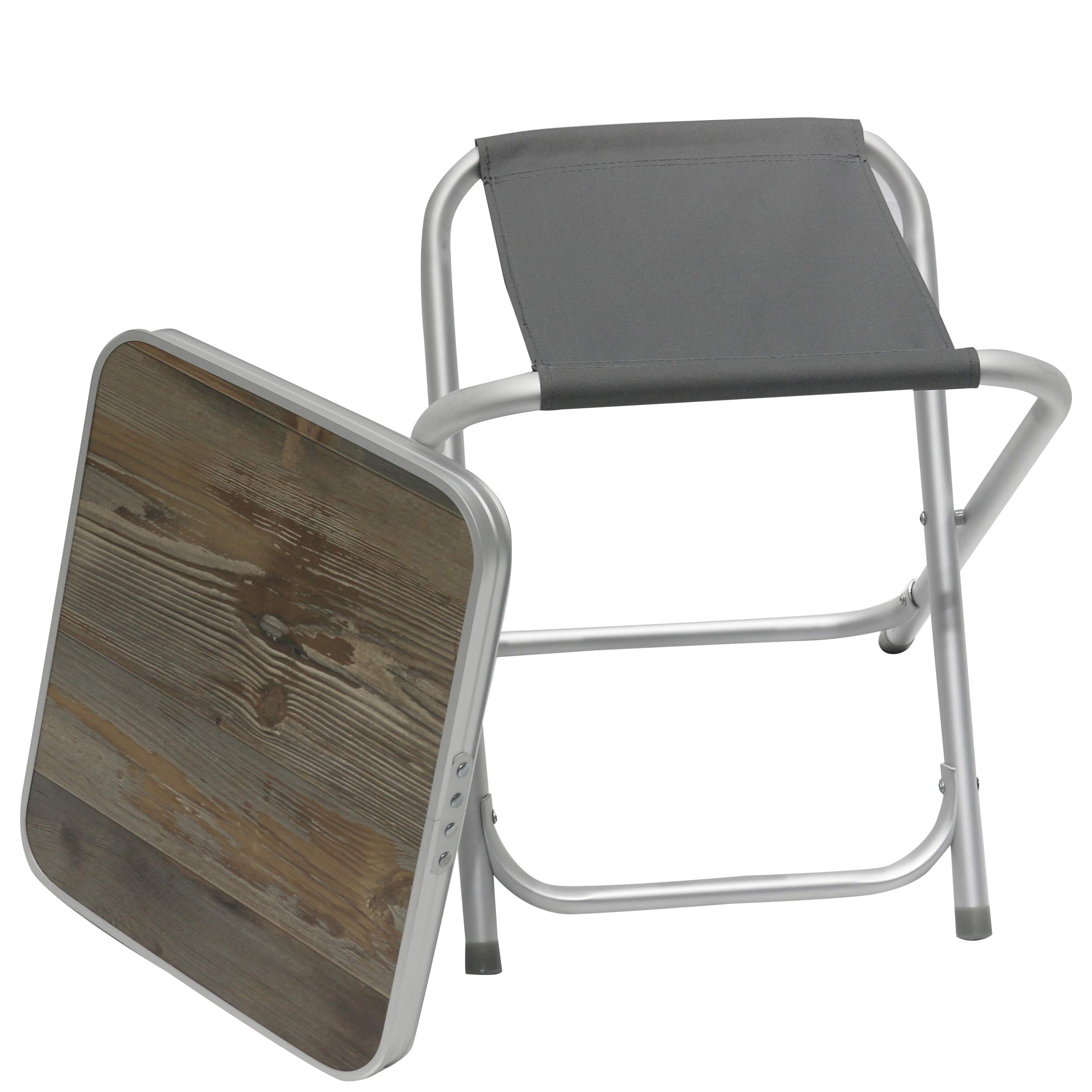 Homecall30074 Folding camping stool Alu with grey 600D polyester MDF table top, 47.0 cm*42.0 cm*42.0 cm