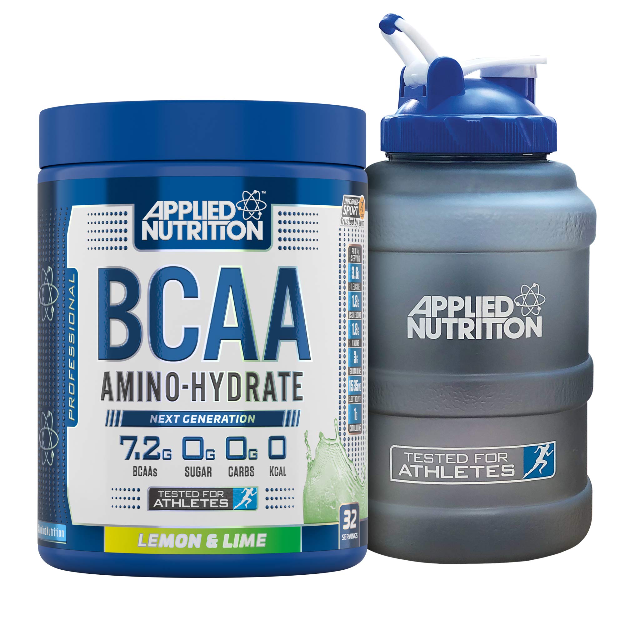 Applied Nutrition Bundle: BCAA Amino Hydrate Powder 450g + 2.5 LTR Water Jug | Branched Chain Amino Acids Supplement with Electrolytes, B Vitamins, Intra Workout & Recovery Drink (Lemon & Lime)