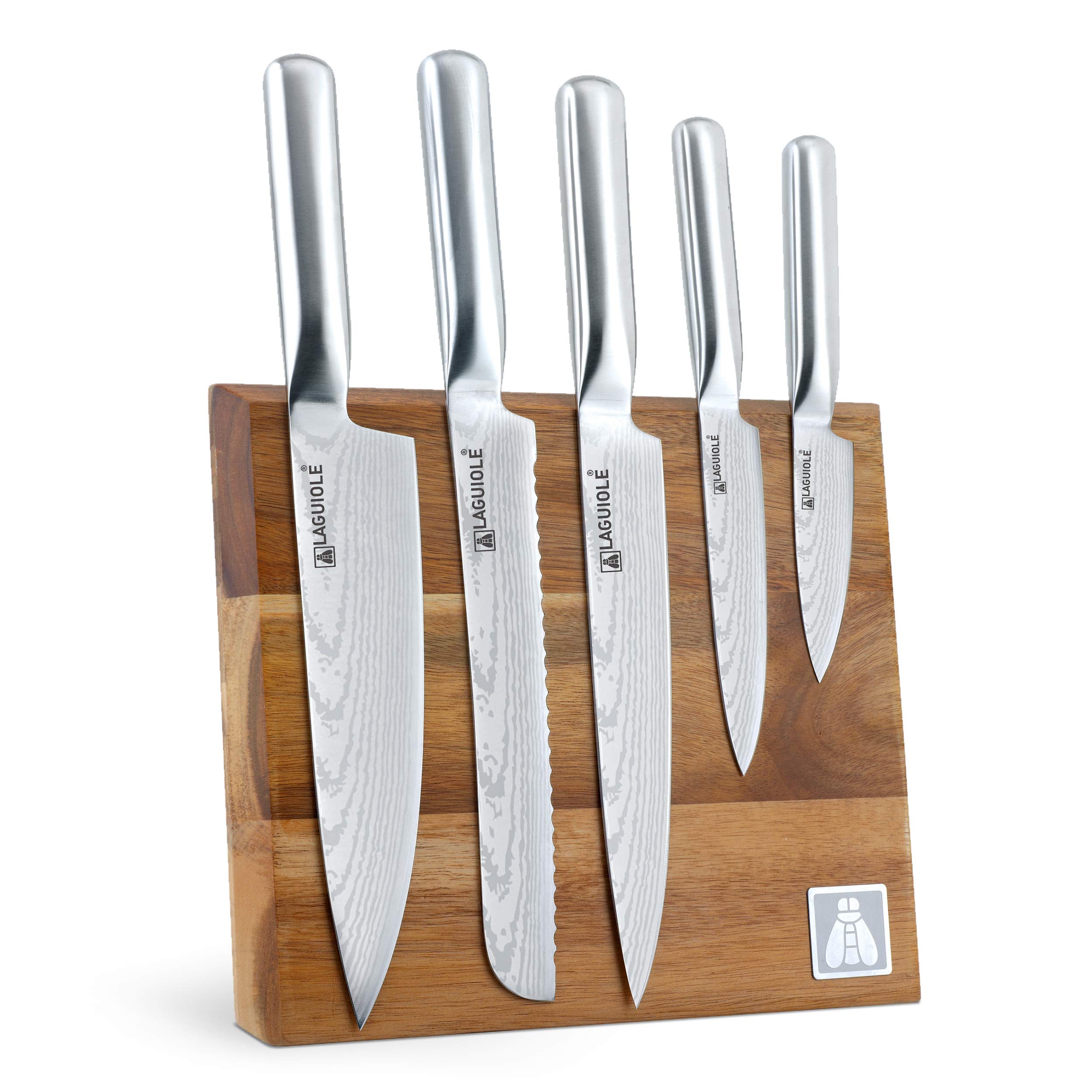 LAGUIOLE5-Piece Professional Chef's Knife Set with Magnetic Wood Board Holder for Kitchen