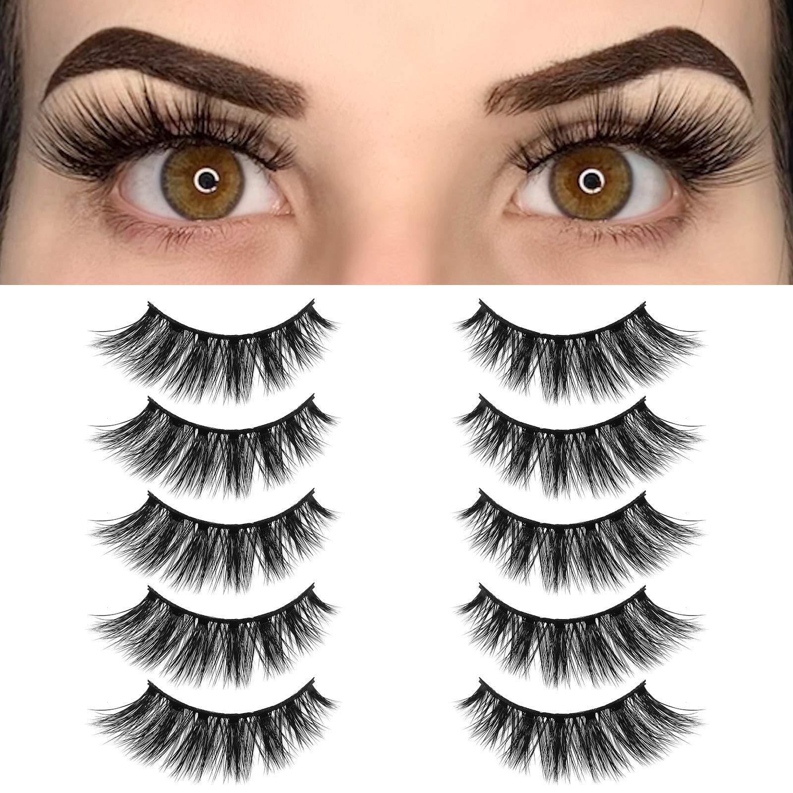 Lashes Natural Look Fake Eyelashes - Bepholan False Eyelashes 3D Super Fluffy False Lashes Black Band Wispy Lashes 5-Pack Faux Mink Lashes,XMZ116