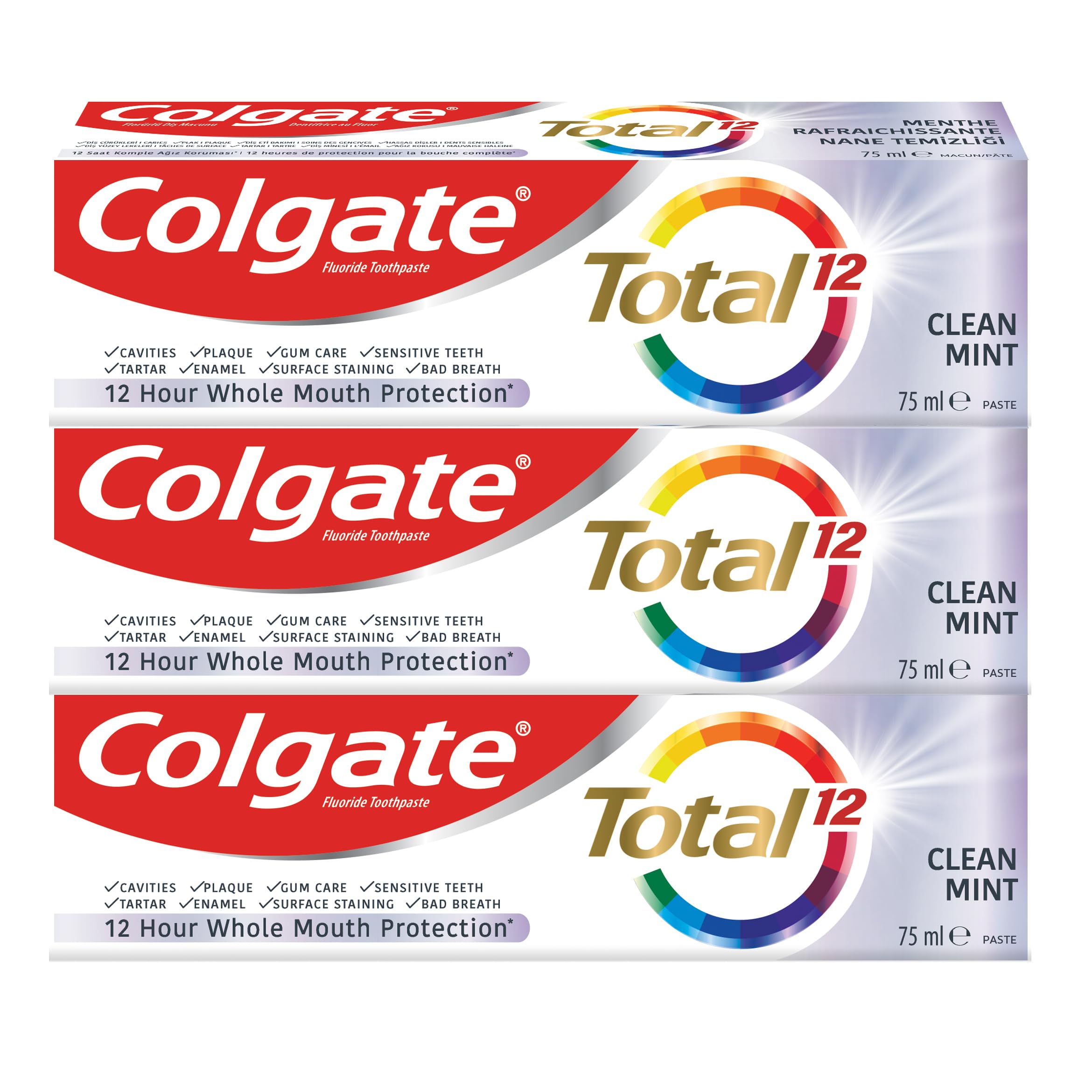 ColgateTotal Clean Mint Toothpaste 12 Hour Protection - 3 X 75 ml