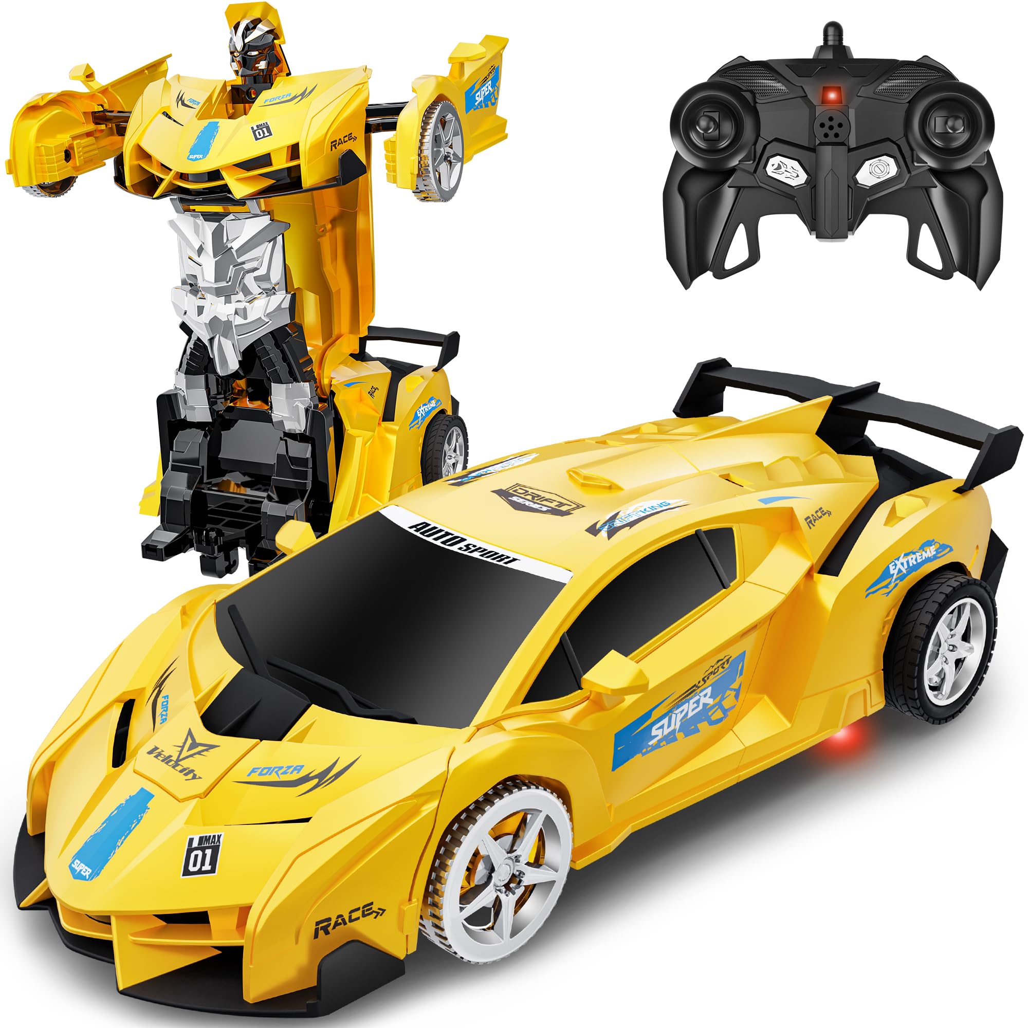 KKONES Remote Control Car, Toy for 3-8 Year Old Boy, 360° Rotating RC Deformation Robot Car Toy, Transform Robot RC Car Age 3 4 5 6 7 8-12 Year Old Boys Girls Birthday Gift (Yellow)