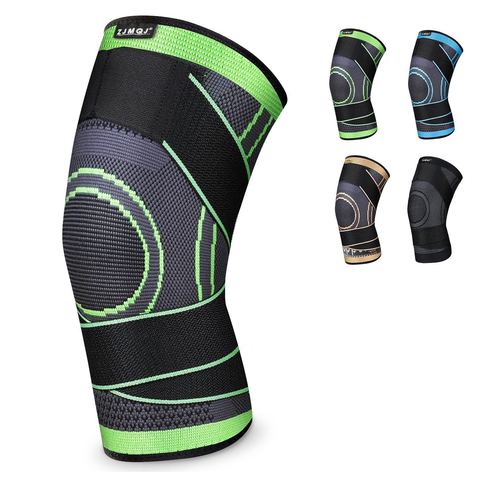 Knee Sleeve, Professional Knee Brace with Removable Adjustable Straps, Premium Compression Support for Arthritis Pain, Running Safety, Cross Fitness Training, Men's/Women's (1,GREEN,L)