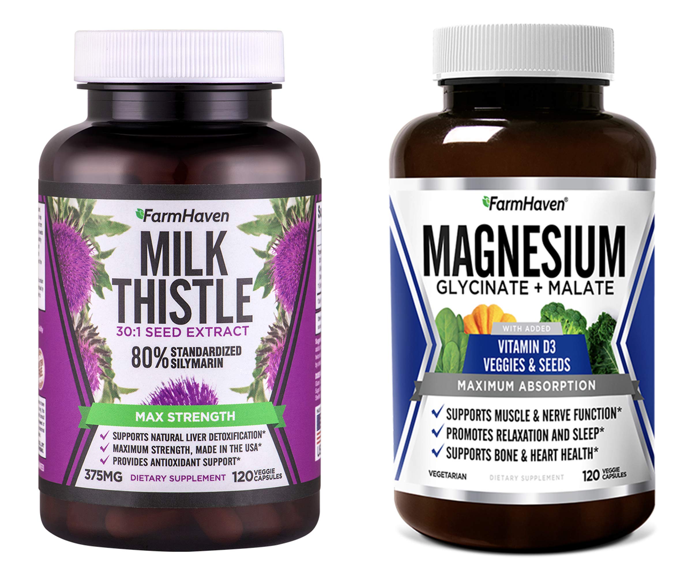 FarmHaven Milk Thistle Capsules 11250mg & Magnesium Glycinate & Malate Complex w/ Vitamin D3