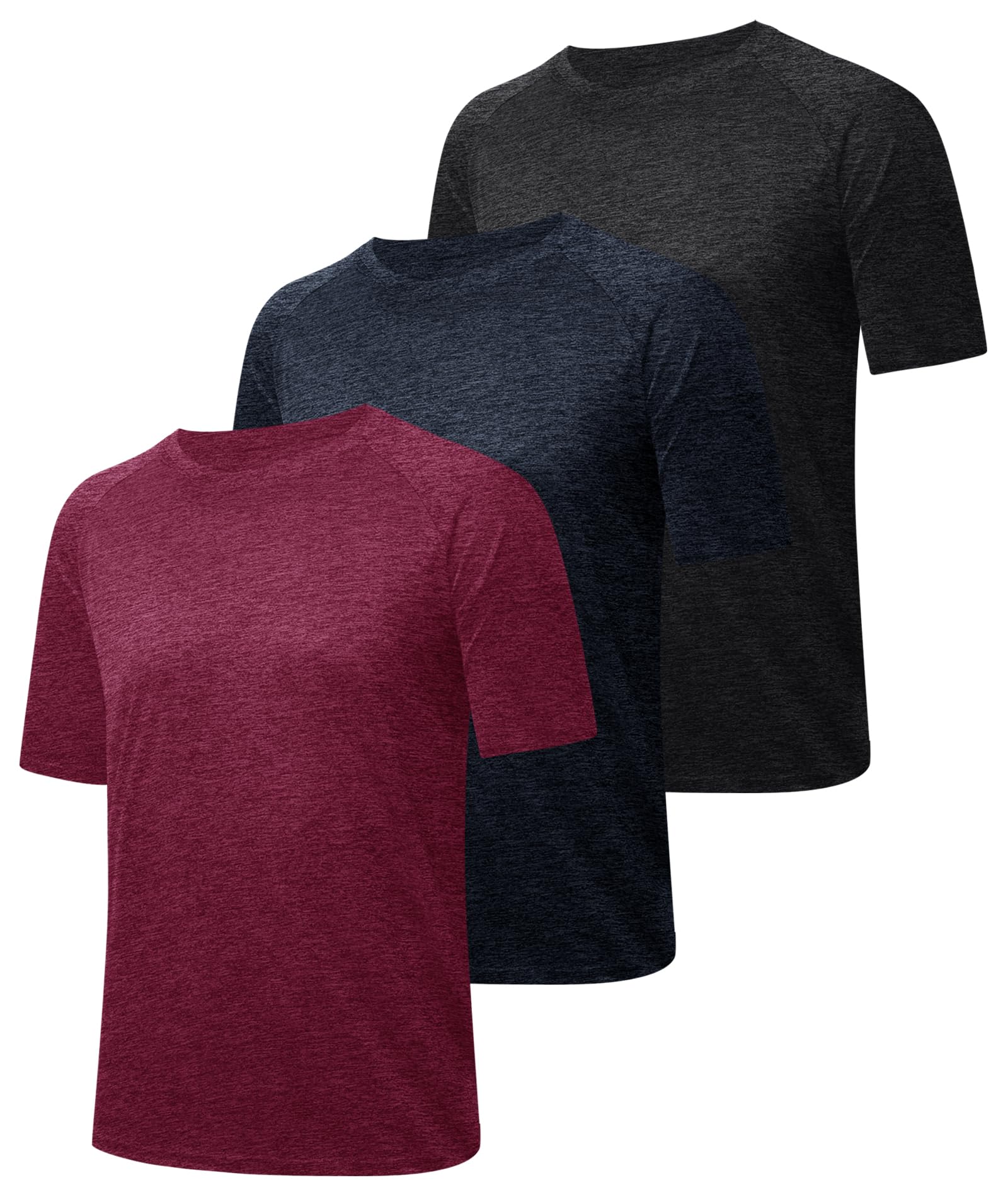 3 Pack Workout Mens Shirts - Dry Fit Causal Moisture Wicking Work Gym Athletic Short Sleeve for Basketball Running