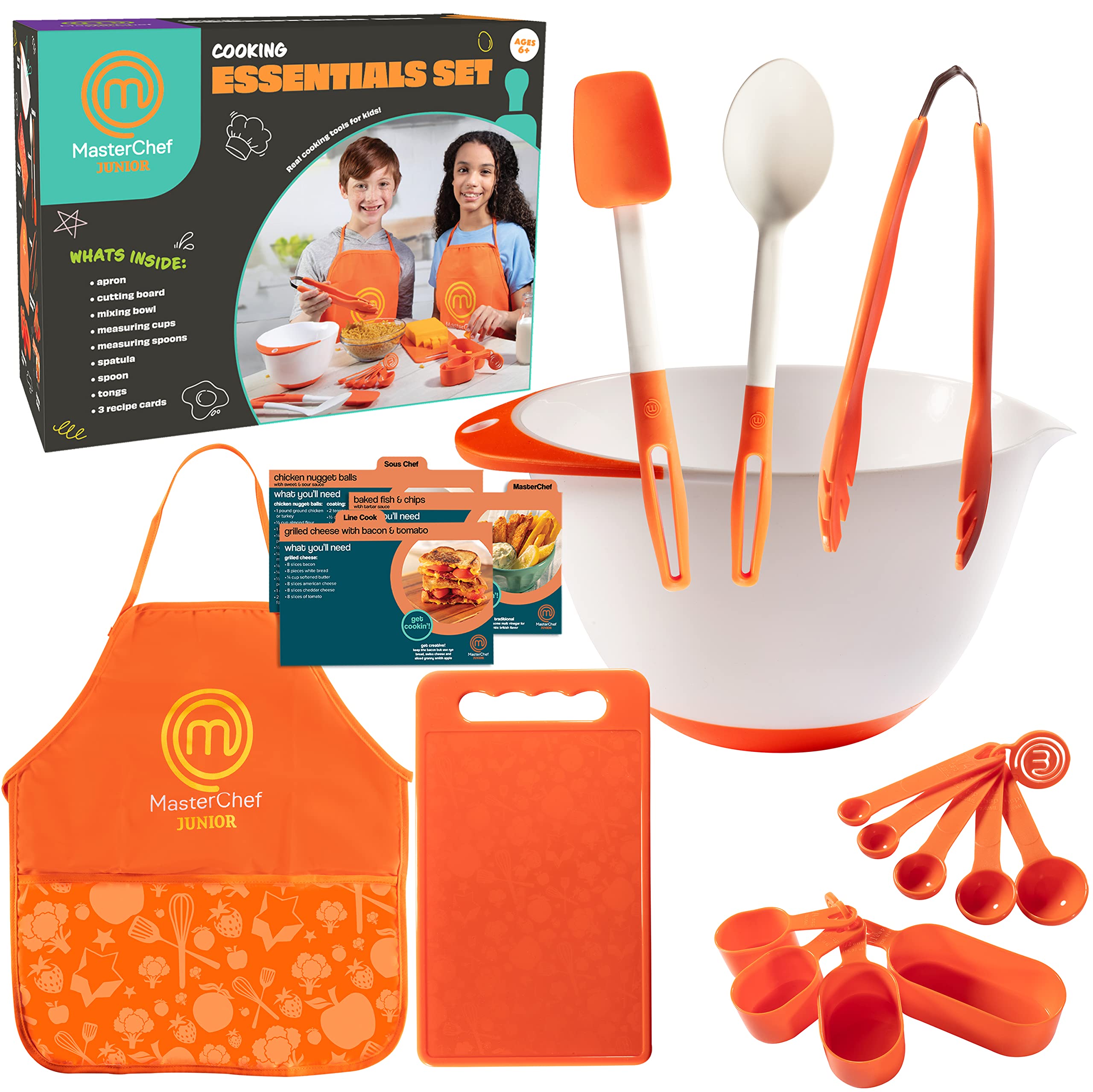 Cooking Essentials Set - 9 Pc. Kit Includes Recipes, Apron, Cutting Board, Mixing Bowl, Measure Cups, Spoons, Homemade Holiday Gifts