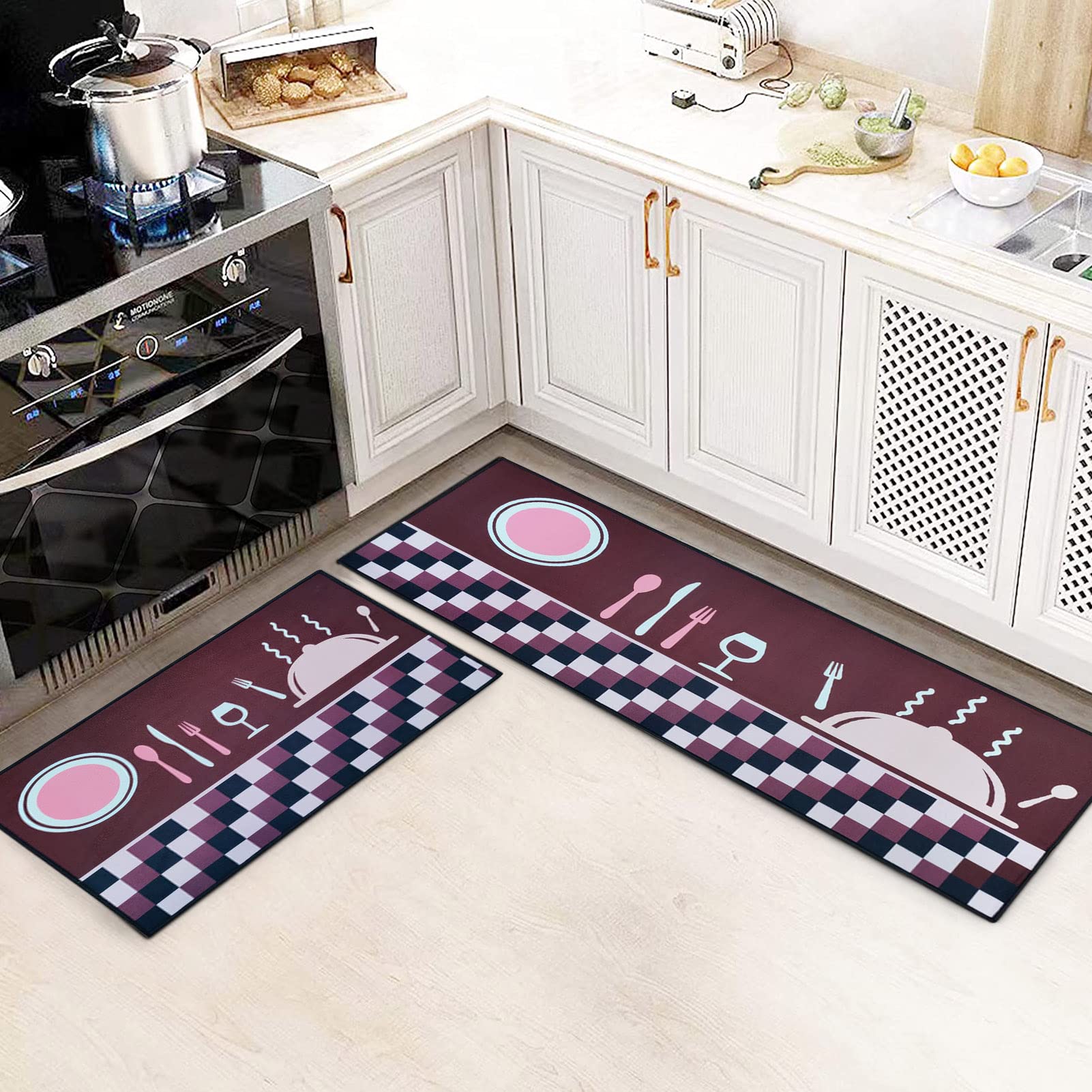 JING TAI DA Kitchen Rugs Mat, 2 Pcs Non-slip & Comfort rugs, Machine Washable Rug, Absorbent Kitchen Runner Set for Kitchen Floor Mat, Sink, Laundry, Hallway, 120/40+60/40 CM (Special)