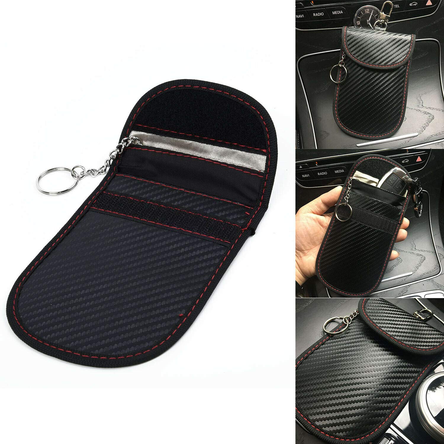 Generic Carbon Fiber Black Auto Remote Key Cover Pouch Case Auto Bag Tag Holder