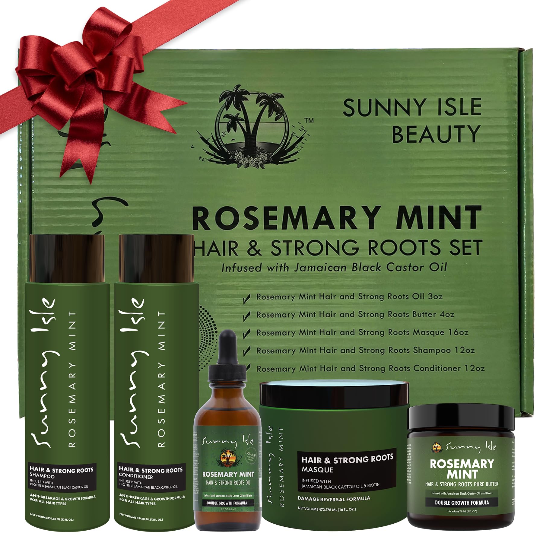 Sunny Isle Rosemary Mint Hair and Strong Roots 5-Piece Boxed Bundle Gift Set