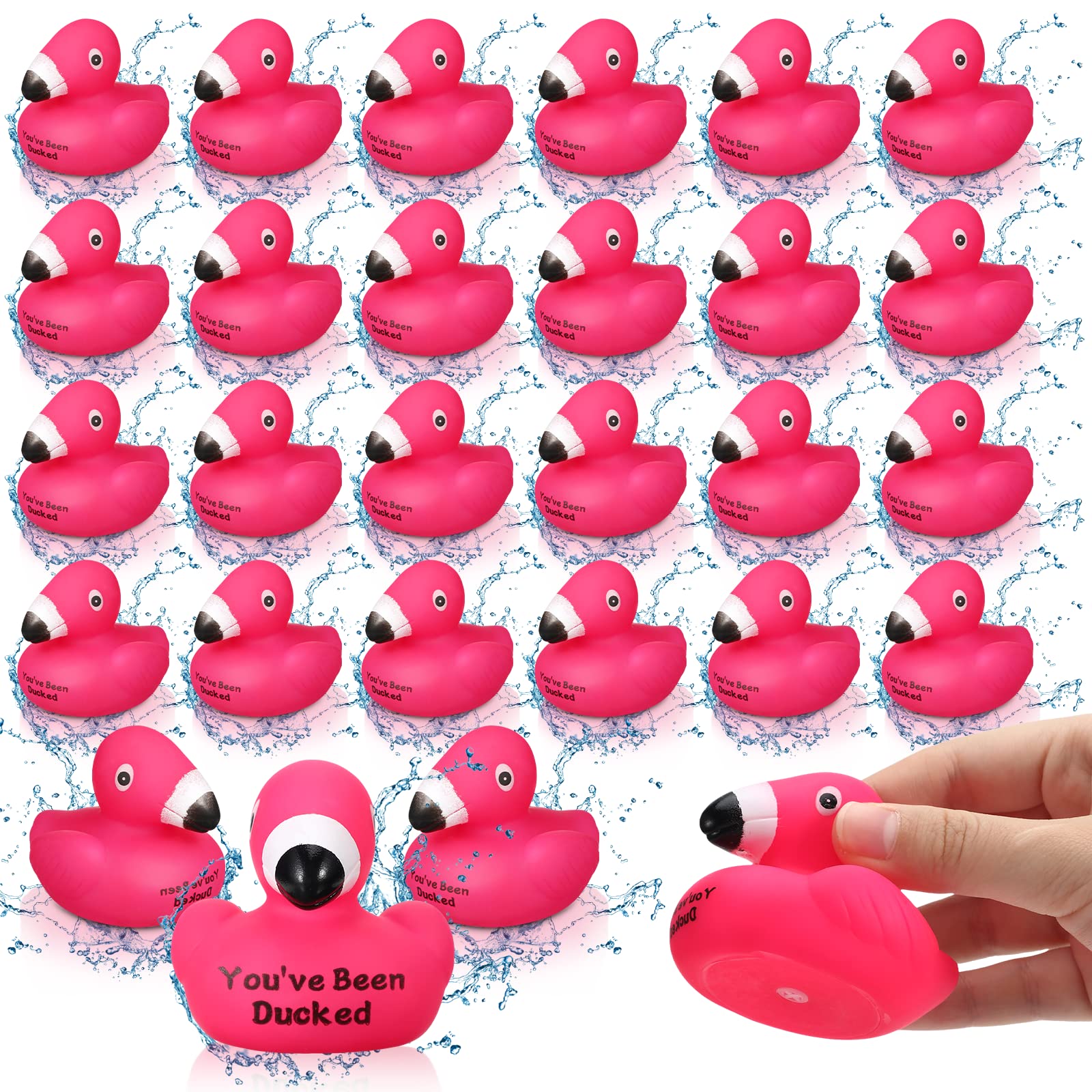 Lenwen 24 Pcs Flamingo Rubber Duckies You've Been Ducks Shower Rubber Ducks Pink Flamingos Bath Toys Floating Squeak Flamingo Toy for Shower Party, Classroom Prizes, Birthday Carnival Ducking Game