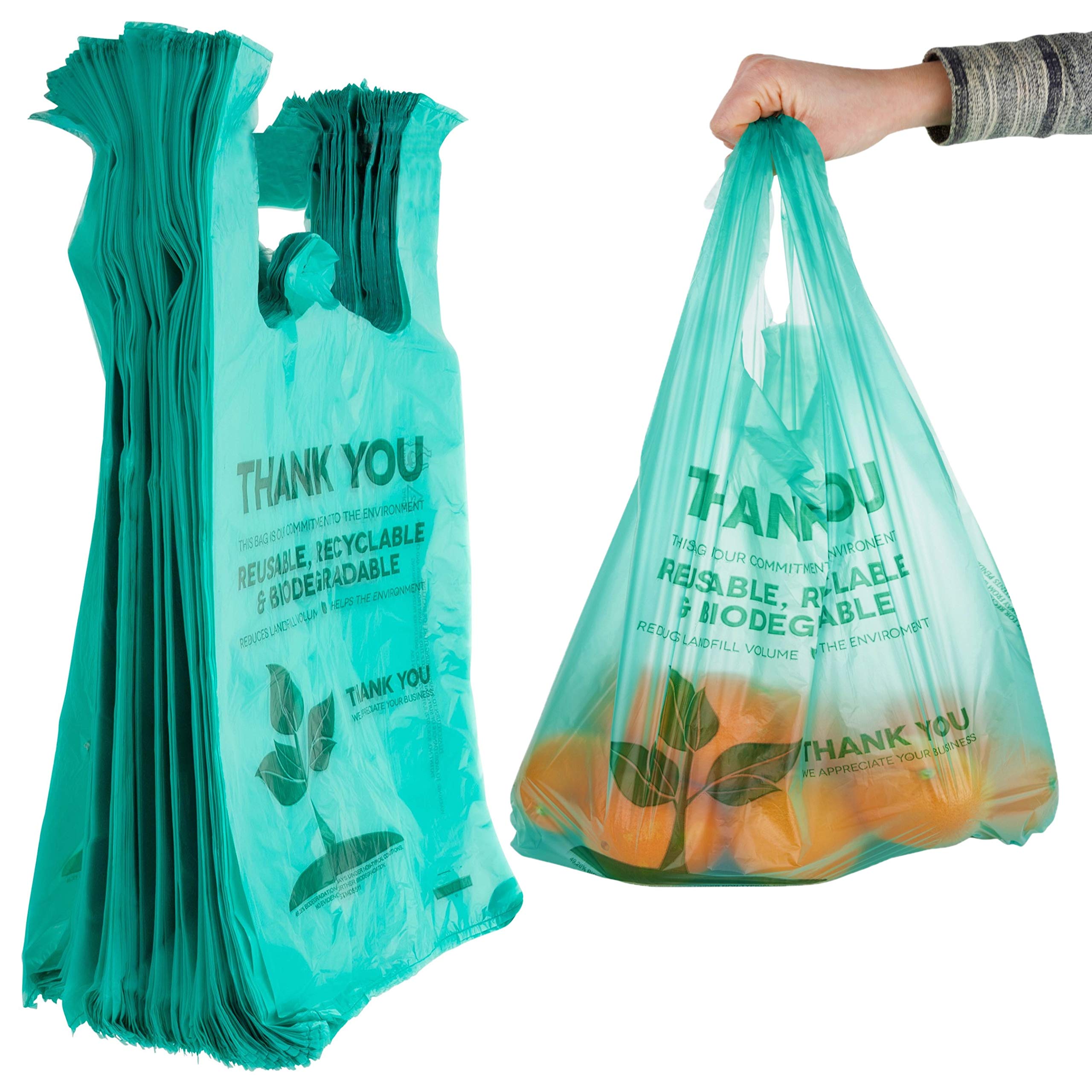 Stock Your Home Eco Grocery Bags Disposable T-Shirt Thank You Bag with Handles for Supermarket, Groceries, Produce, Shopping