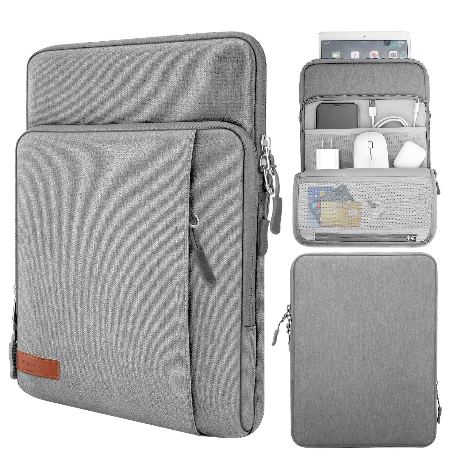 MoKo 9-11 Inch Tablet Sleeve Bag Carrying Case with Storage Pockets Fits New 11-inch iPad Pro M4/iPad Air M2 2024, iPad Air 5/4 10.9, iPad Pro 11, iPad 10/9/8th 10.9/10.2, Tab S8/S9 11, Light Gray