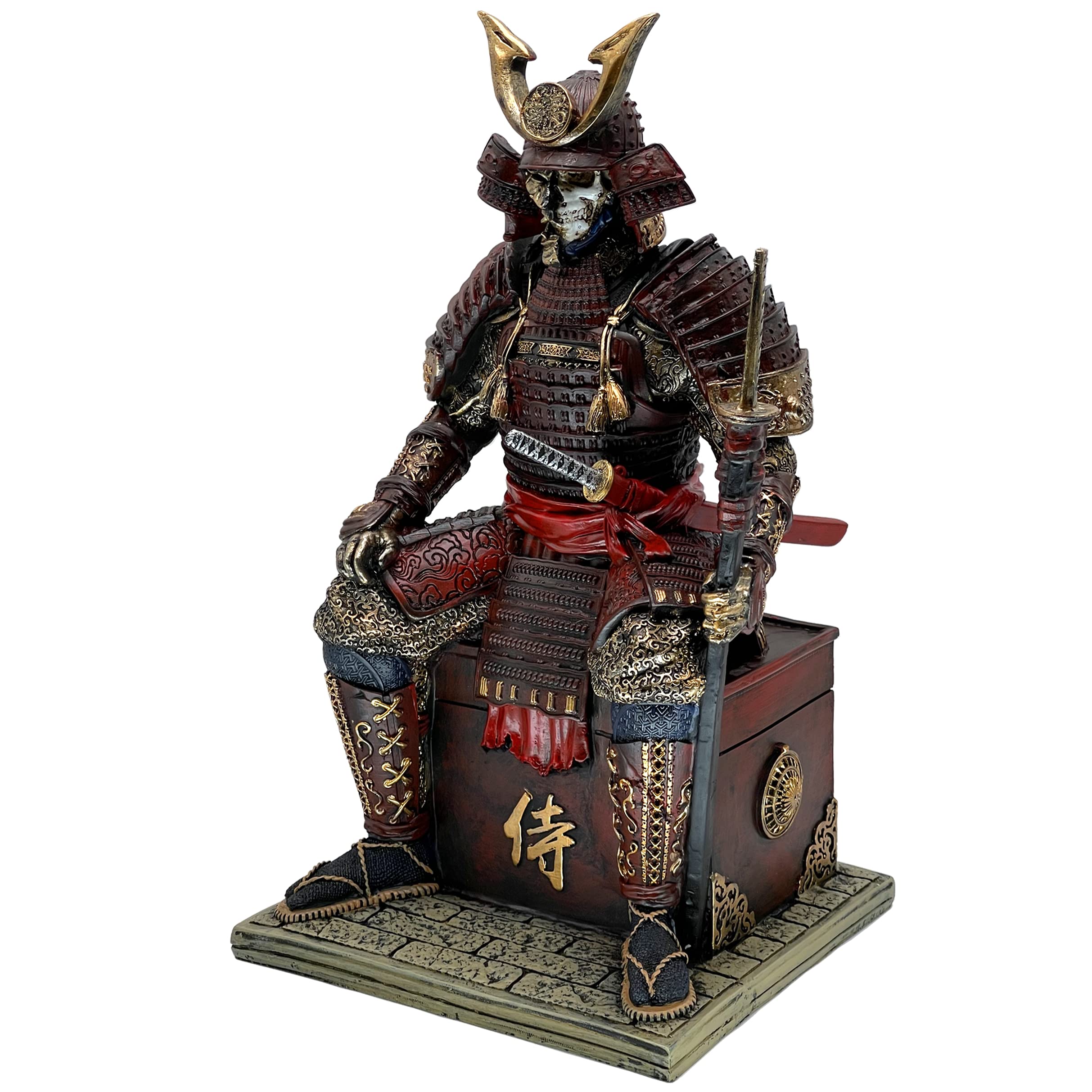 LOOYAR Medieval Ancient Samurai Undead Warrior Resin Statue Ornament Figurine Craft for Home Living Room Porch Decoration Office Desk Desktop Table Arrangement Gift (Red Glod)