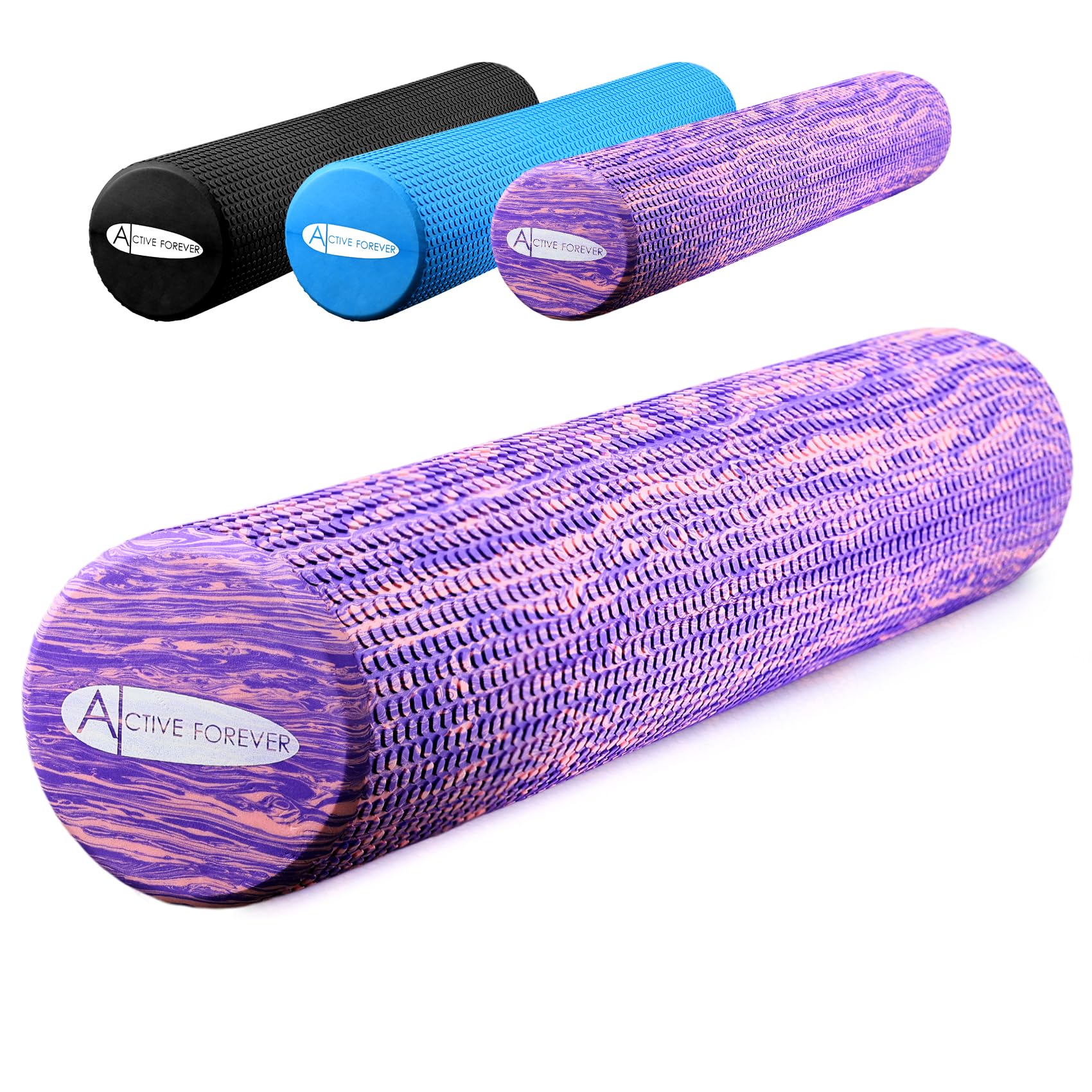 ACTIVE FOREVER Solid Floating Dot Foam Roller，Relieve Muscle Tension&Promote Circulation，High Density Massage Rollers for Back, Legs, Fitness, Yoga, Pilates-Camouflage Purple（90cm*15cm）