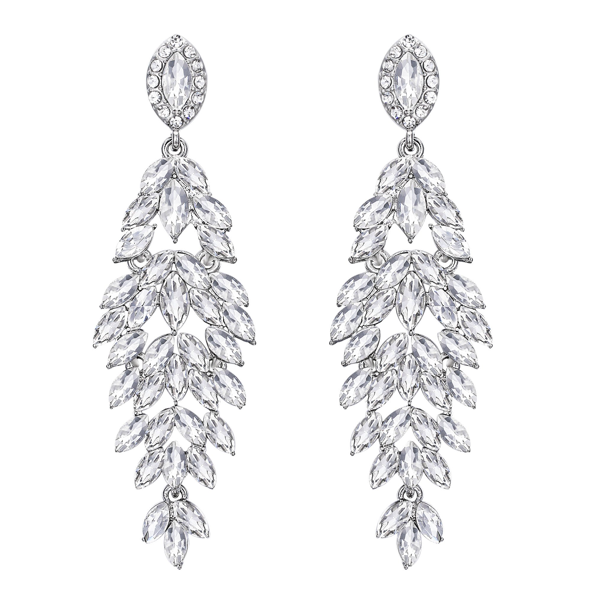 Women's Wedding Bridal Crystal Multi Marquise-Shape Leaf Cluster Chandelier Dangle Earrings