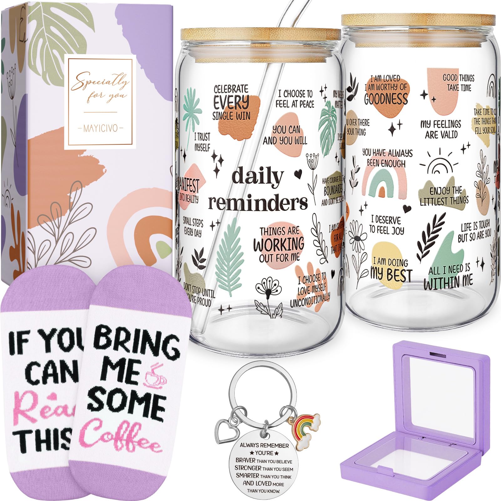 Inspirational Birthday Gifts for Women Friendship, Positive Daily Affirmations 16Oz Can Glass Cup Gifts, Mental Health Motivational Self Love Gifts Mothers Day Gifts for Mom Sister Friends Her Teacher