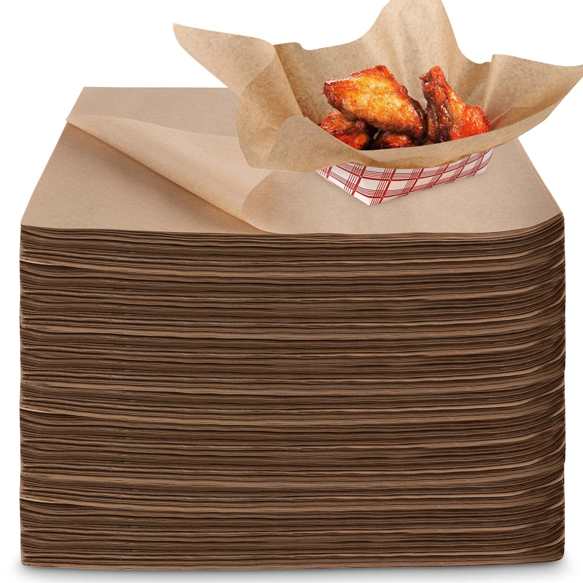 Stock Your Home 12 x 12 Grease Proof Deli Wrappers (500 Pack) - Pre Cut Natural Wax Paper Sheets - Recyclable Food Basket Liners -Kraft Deli Squares For Sandwiches, Lining Wire Food Baskets, Food Tray