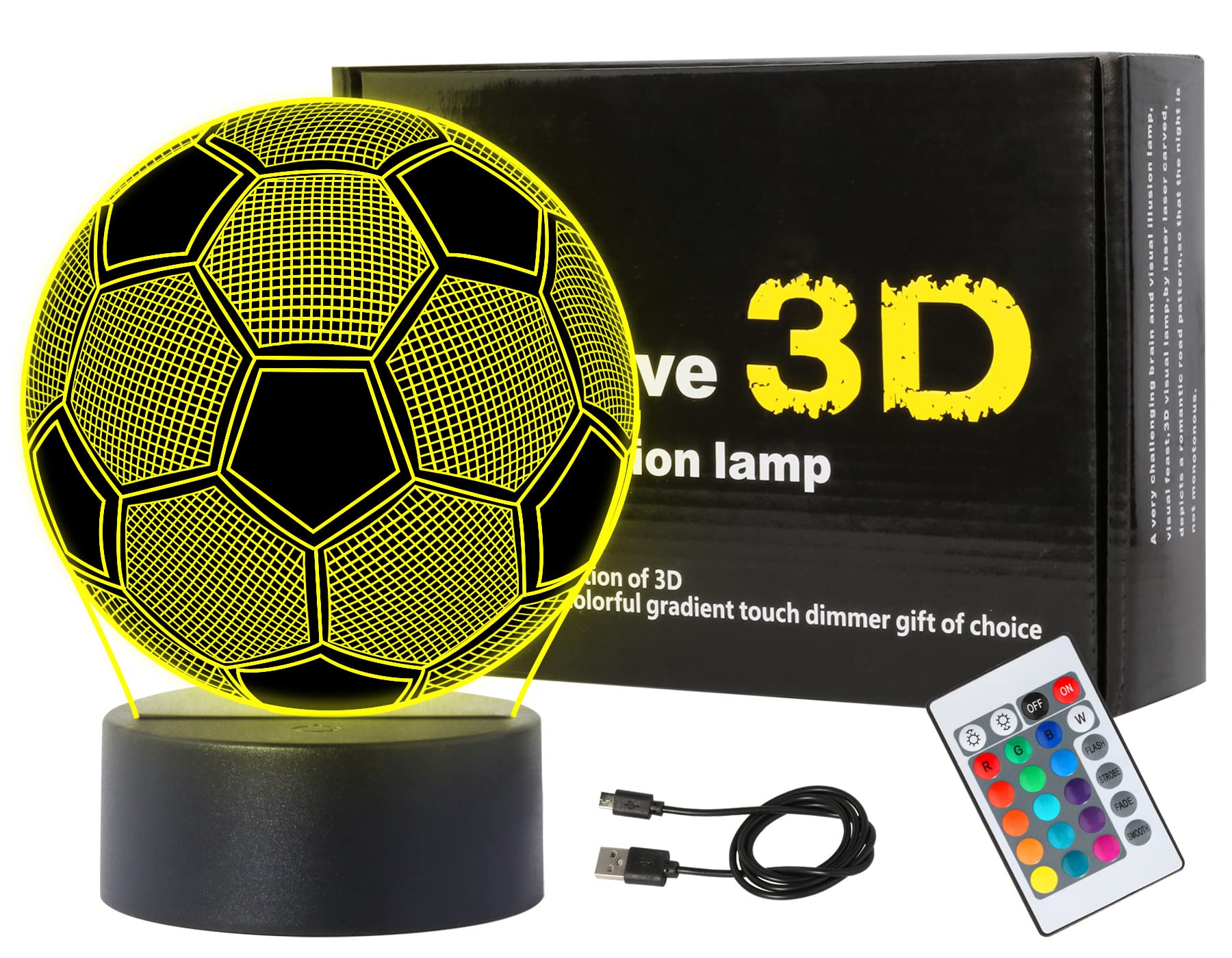 BPA WUYOR LED Night Lights 3D Football Illusion Lamp, 16 Colours Football Lamp for Boys Kids Christmas Gifts Adults Changing Sleeping Lighting with Smart Touch Button with Remote Control