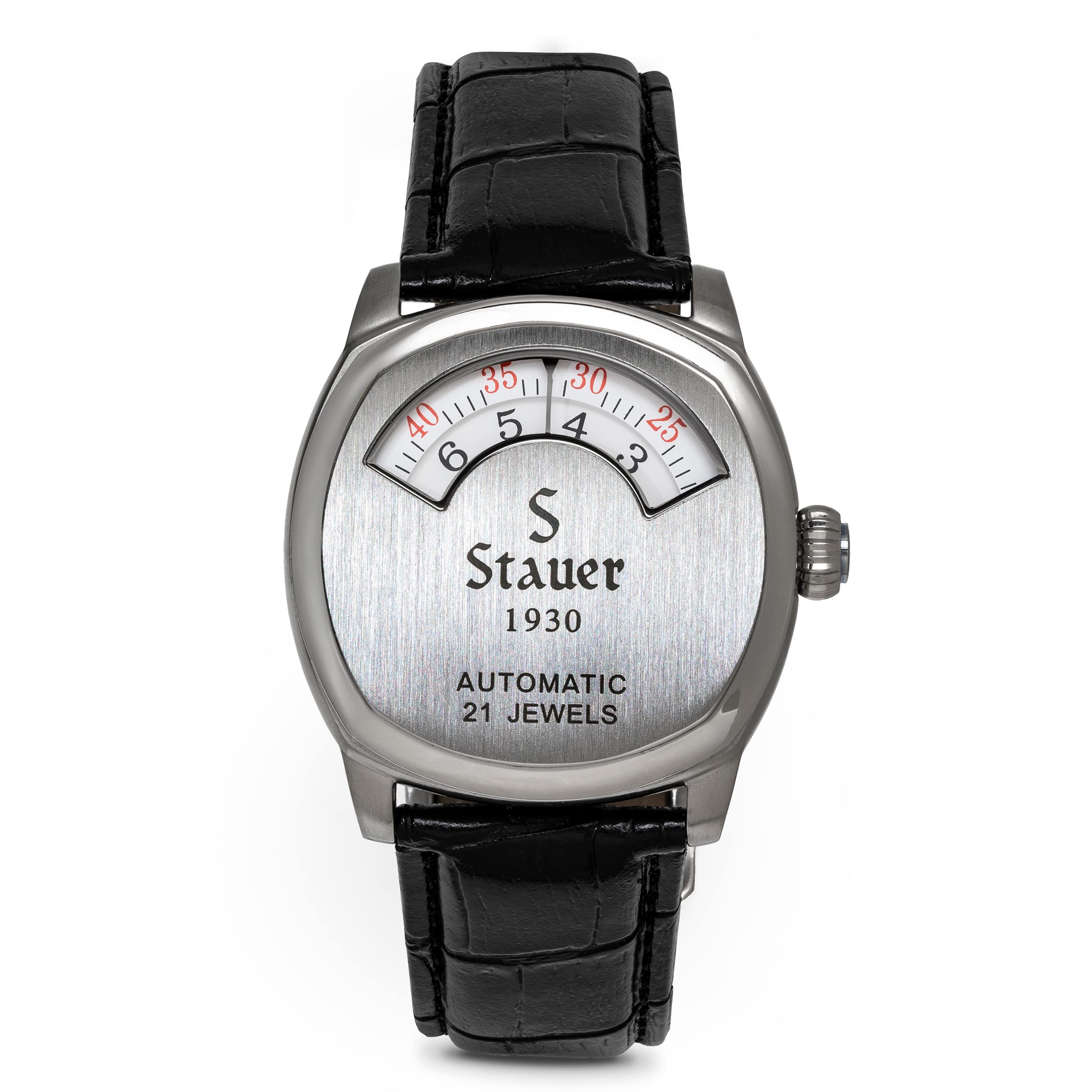 Stauer Men's Automatic Movement 1930 Dashtronic Watch with Genuine Black Leather Band, Black