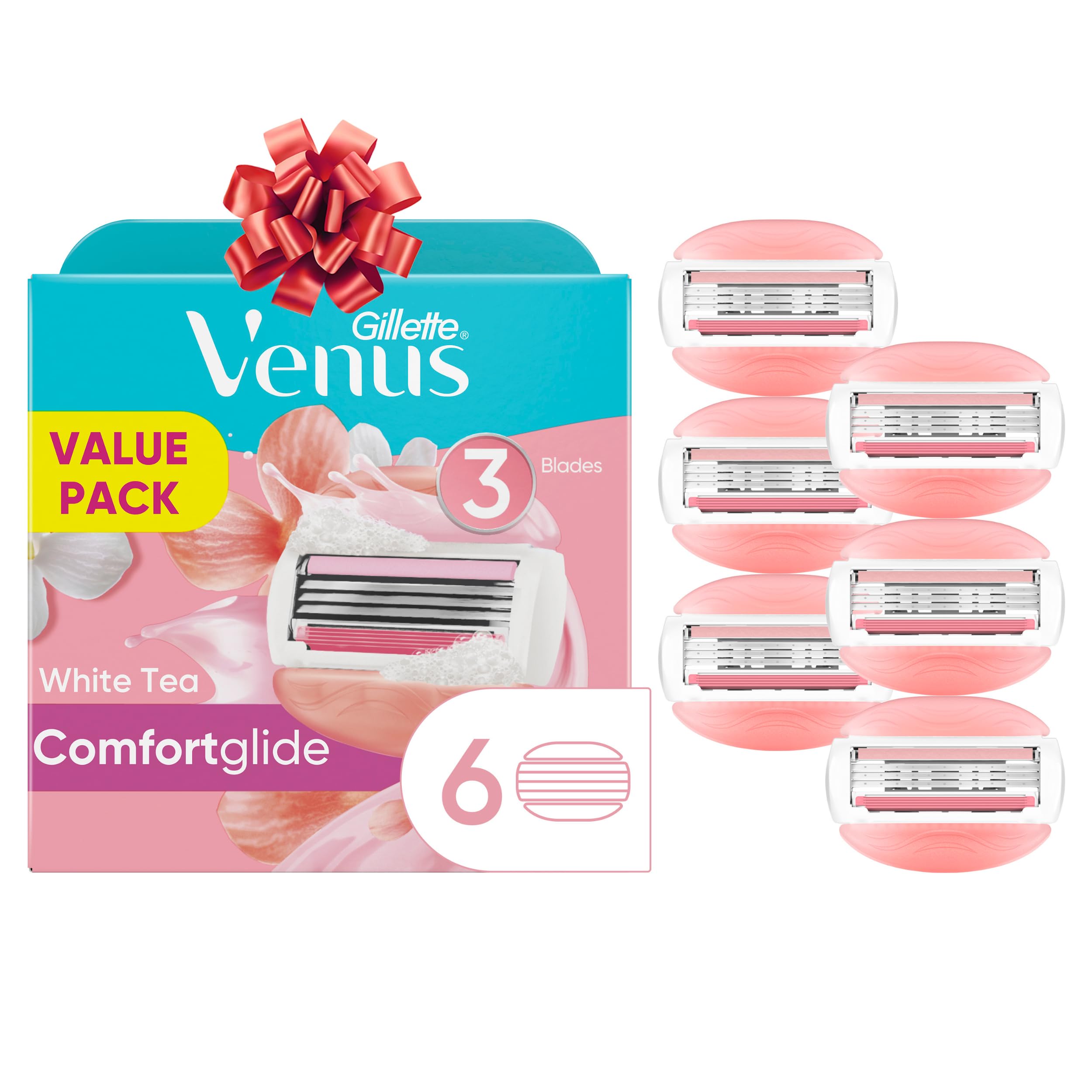 Gillette Venus ComfortGlide White Tea Women's Razor Blade Refills, 6 Count