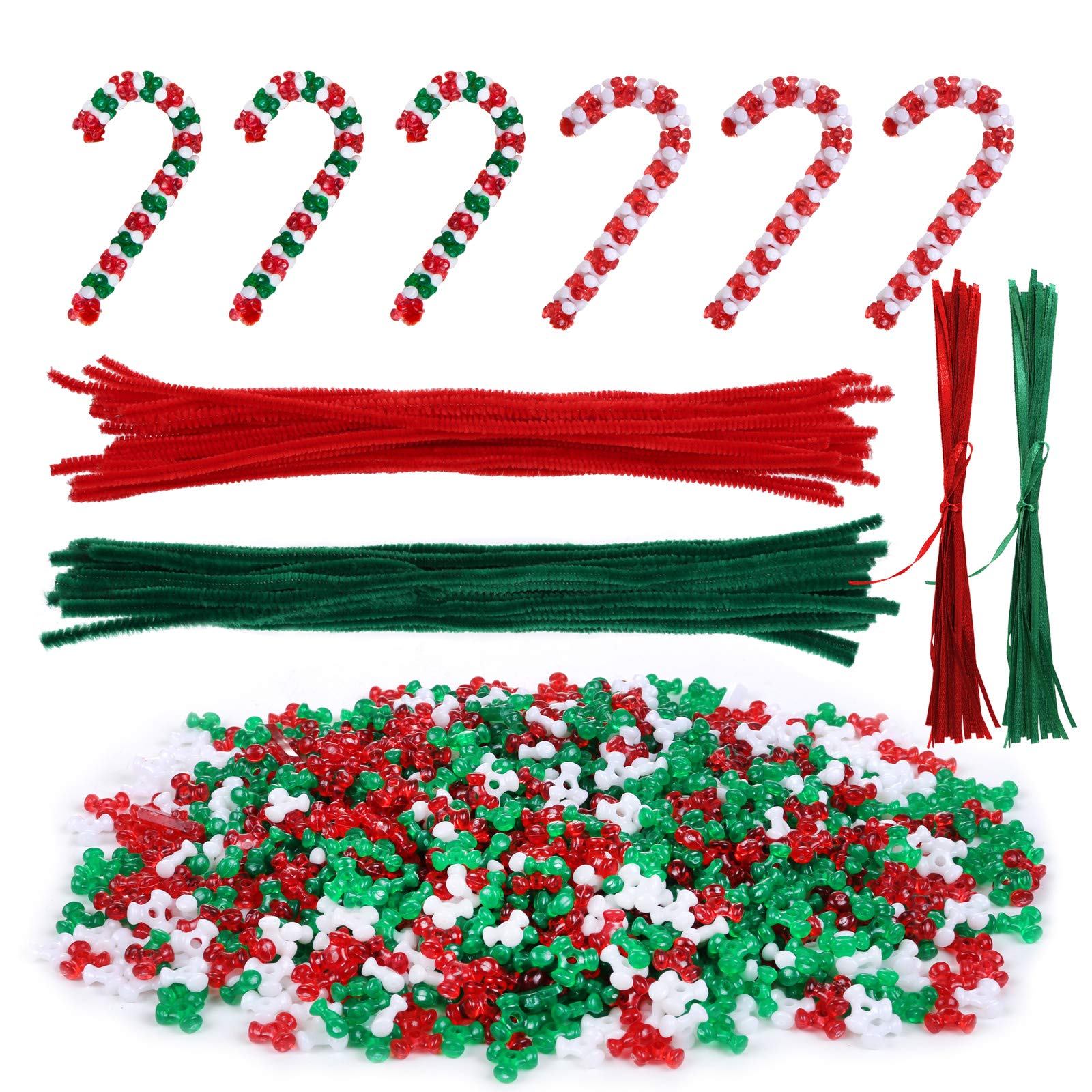 LIHAO 30 Pcs Christmas Beaded Ornament Kit, Christmas Tree Hanging Decoration DIY Candy Canes Assortment for Home Decoration Kids Party Craft