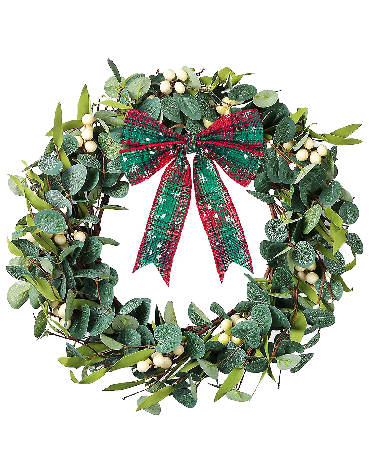 Artificial Eucalyptus Wreath, WEEKSUN 20" Wreath for Front Door with Large Green Leaf Faux Eucalyptus Wreath for Festival Celebration for Front Door Wall Window and Farmhouse Decor