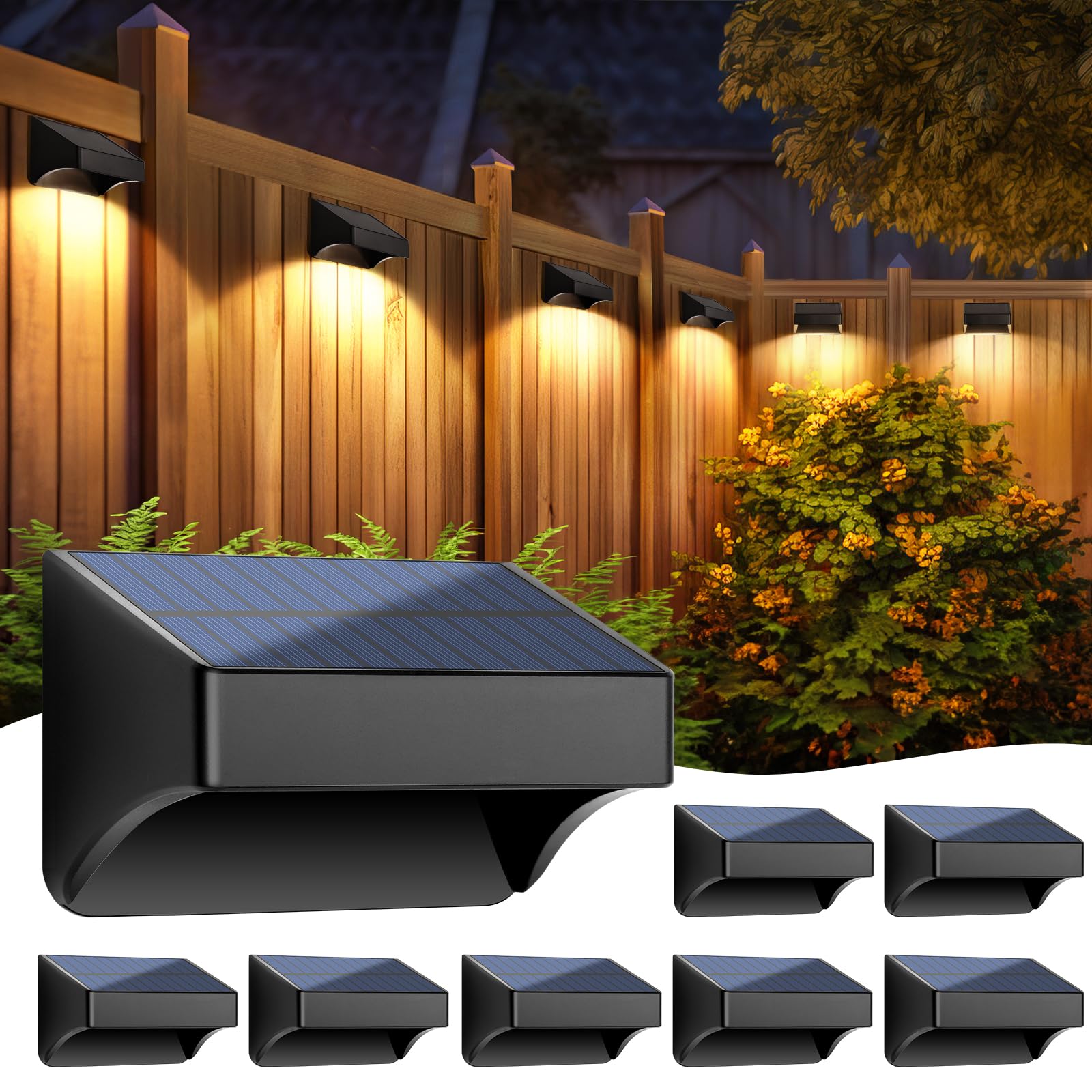 8-Pack Solar Fence Lights Outdoor, Waterproof Solar Powered Deck Lights, RGB Black Outside Solar Step Lights for Patio Yard Wall Fence