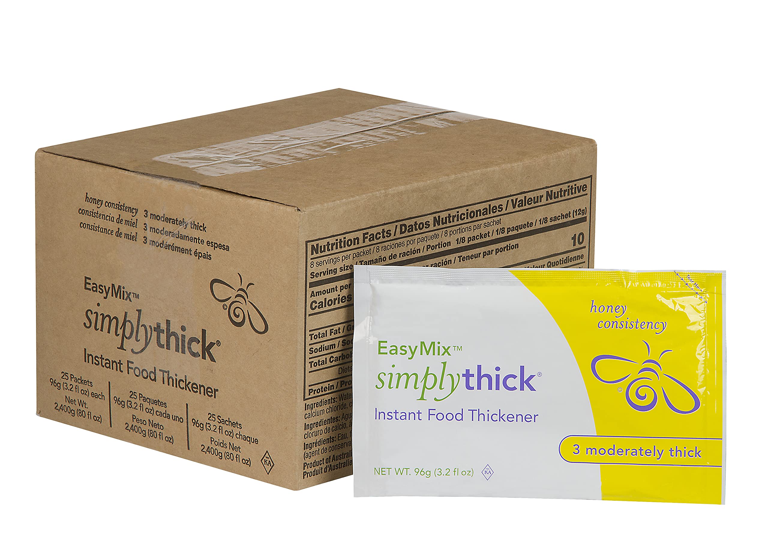 SimplyThick EasyMix | 25 Count of 96g Bulk-Serving Packets | Gel Thickener for Those with Dysphagia & Swallowing Disorders | Creates An IDDSI Level 3 - Moderately Thick (Honey Consistency)