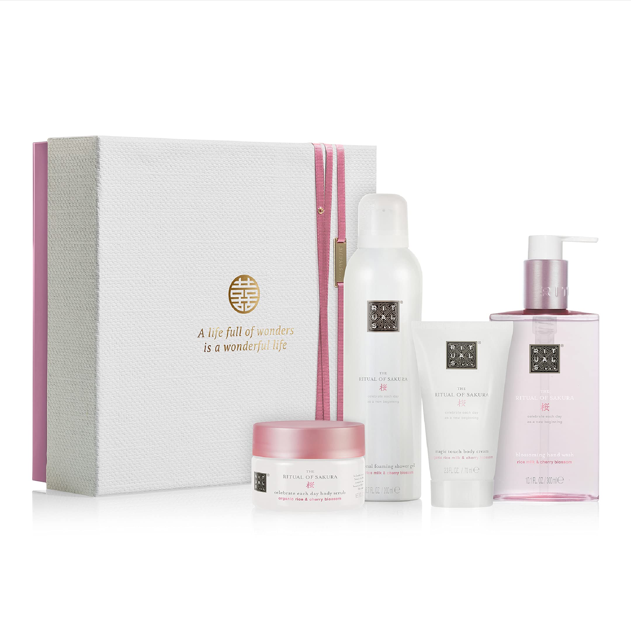 RITUALS the Ritual of Sakura Luxury and Relaxing Beauty Gift Set Medium for Women, contains a shower foam, body scrub, body cream and hand soap