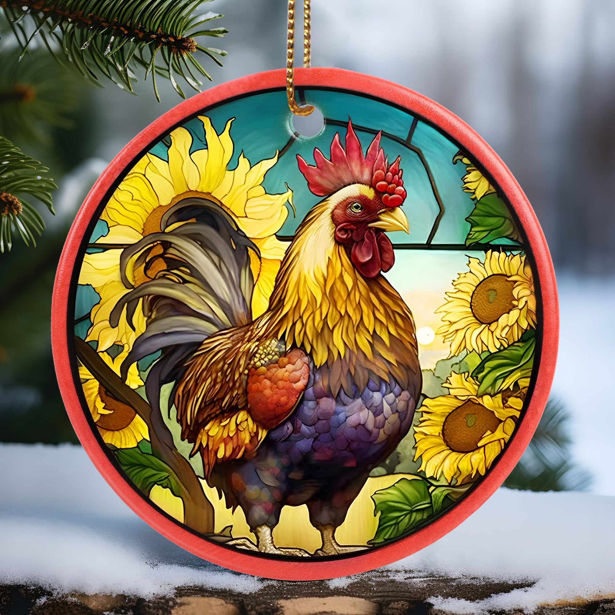 Touber Christmas 2023 Ornament, Christmas Decoration, Holiday Present Idea, Heirloom Keepsake, Round Ceramic, Gift Exchange, Gift Idea, Chicken