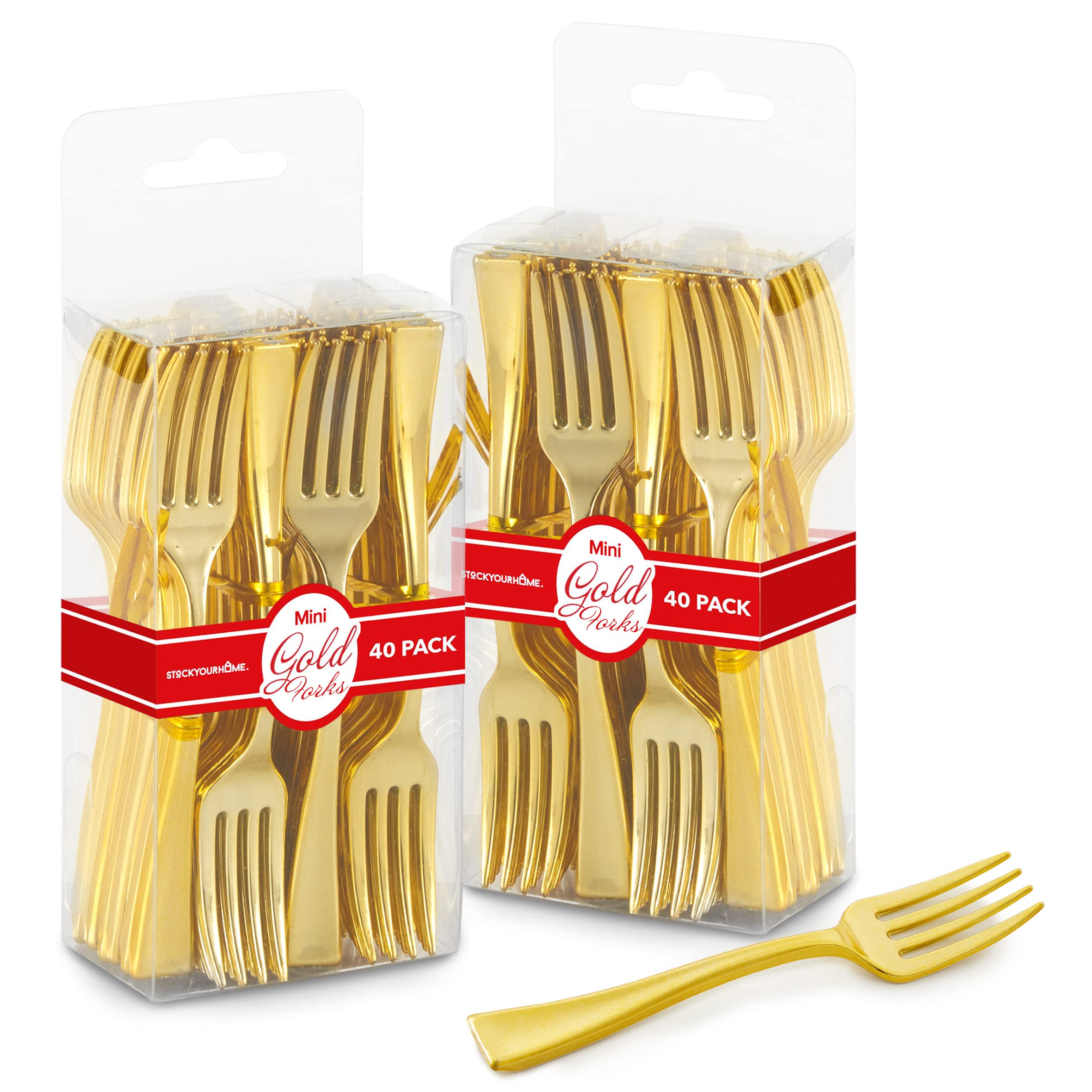 Stock Your Home Gold Mini Forks 4 Inch (80-Count) Disposable Plastic Appetizer Fork for Cocktail Hour, Dessert Cups, Small Food Samples, Tiny Appetizers, Charcuterie Board, Wedding Reception