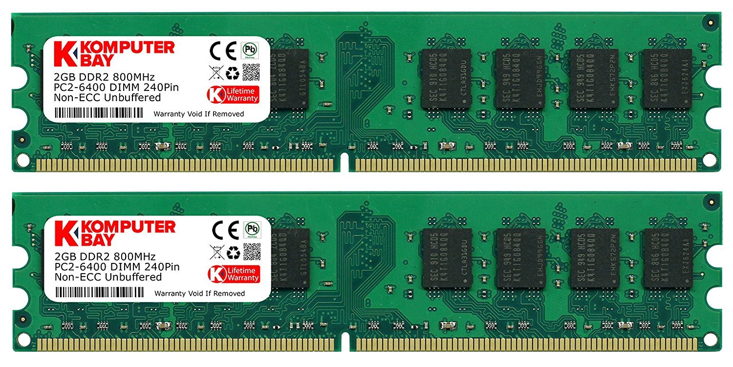 Komputerbay 4GB 2X 2GB DDR2 800MHz PC2-6300 PC2-6400 DDR2 800 (240 PIN) DIMM Desktop Memory