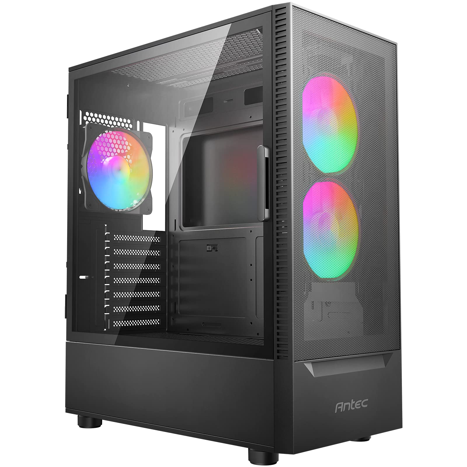 Antec NX410 ATX Mid-Tower Case, Tempered Glass Side Panel, Full Side View, Pre-Installed 2 x 140mm in Front & 1 x 120 mm ARGB Fans in Rear, Black