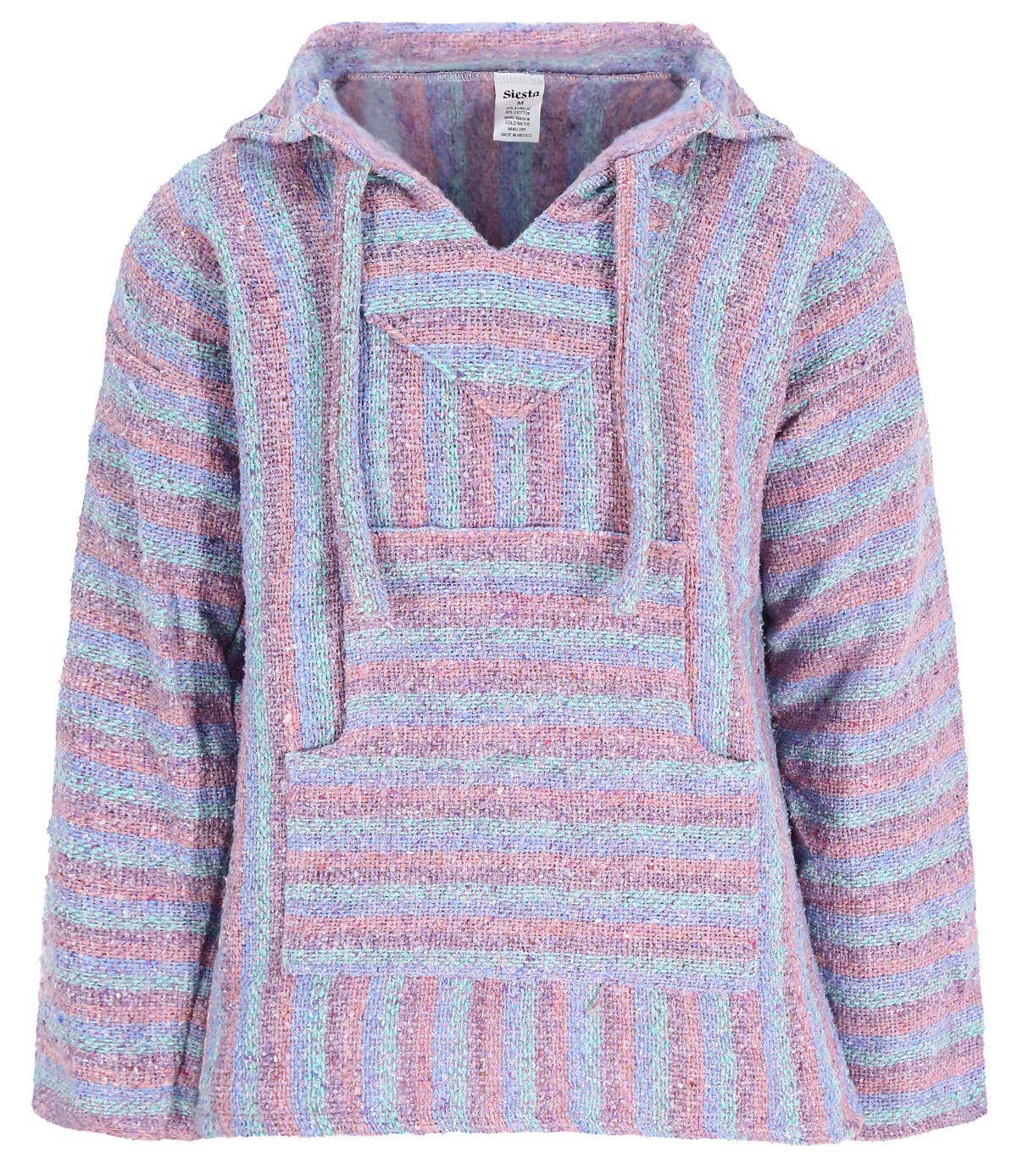 SiestaMexican Baja Jerga Hoodie Hippie Festival Top in Soft Pastel Pink Stripe