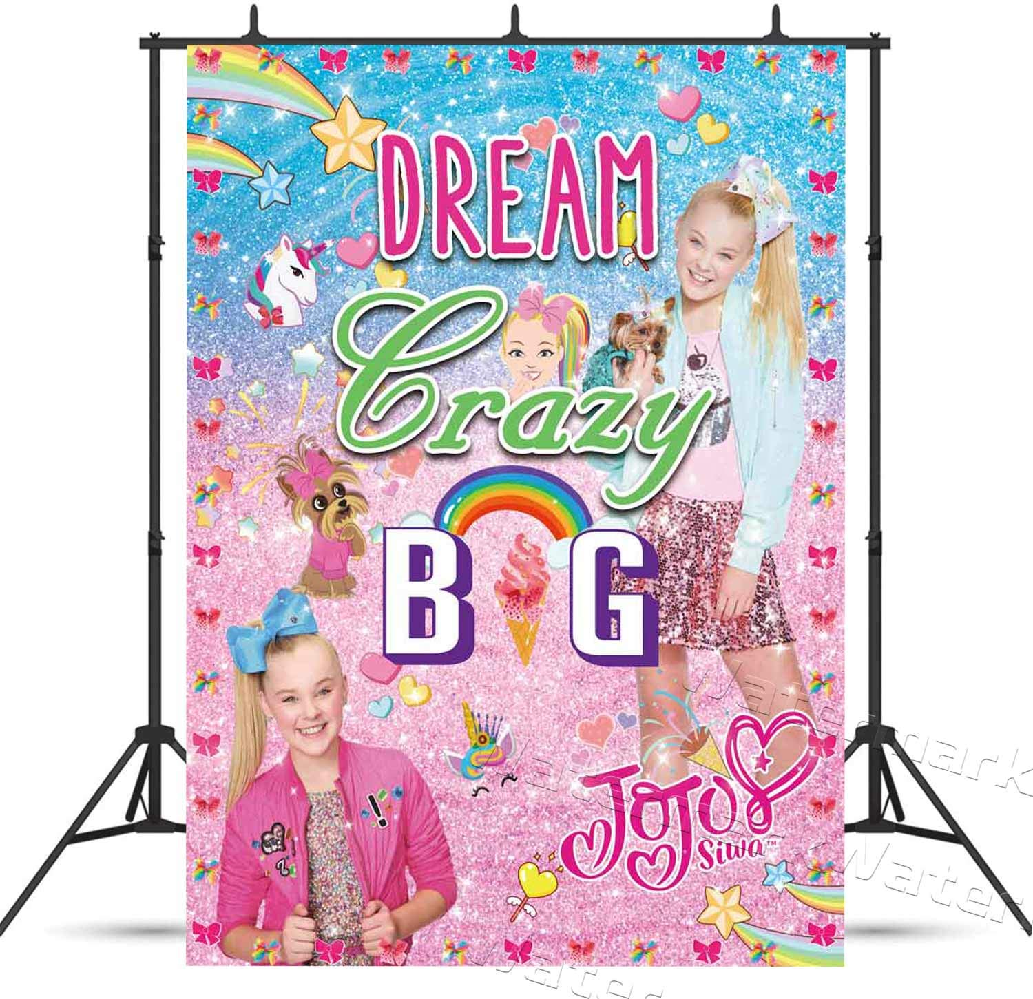 B00052 Jo JoJo Backdrop for Birthday Girl Party Supplies Big Dream JoJo Siwa Sing Stage Sweet 16 Unicorn Banner Rainbow Background