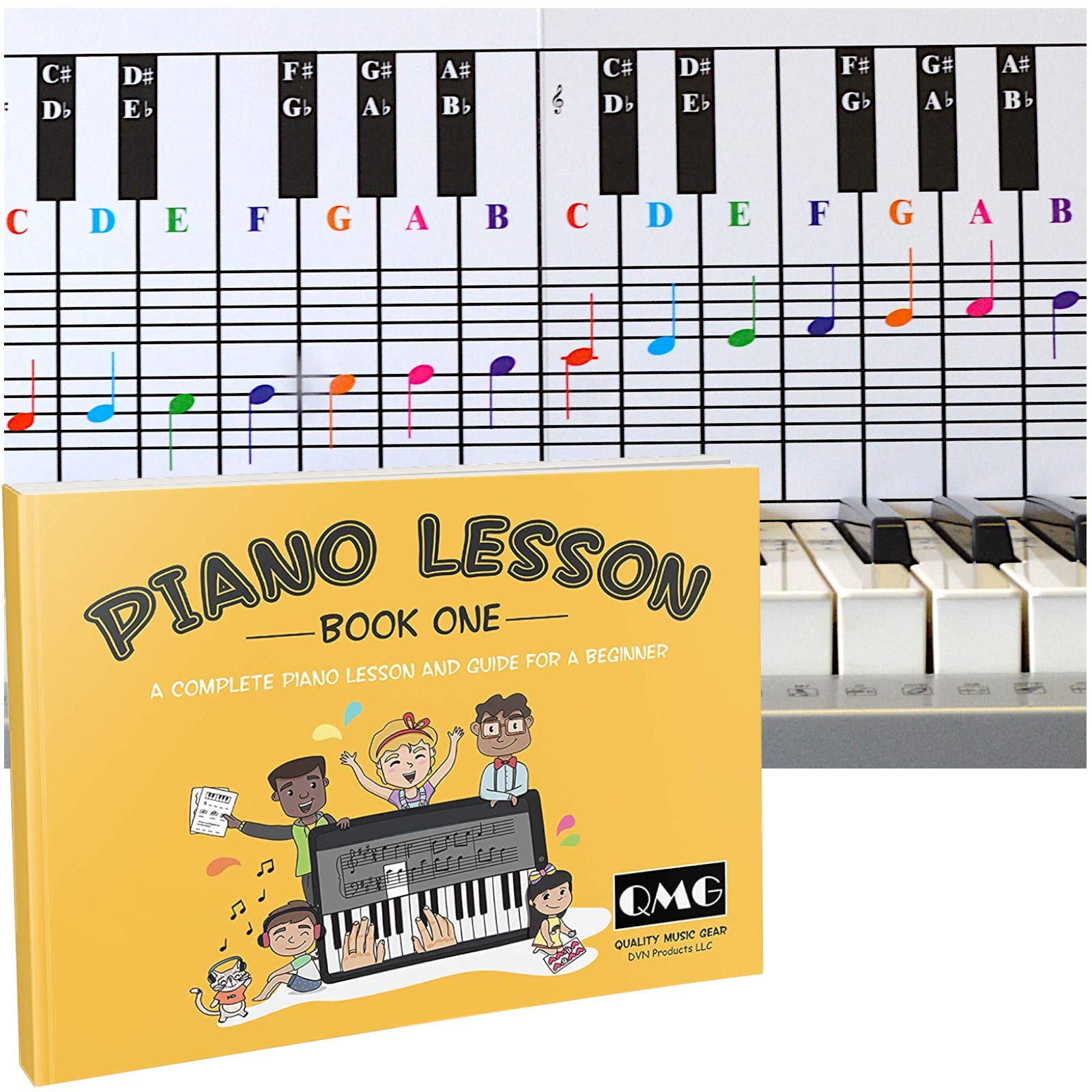 QMGPiano and Keyboard Note Chart and Complete Color Note Piano Music Lesson and Guide Book for Kids and Beginners