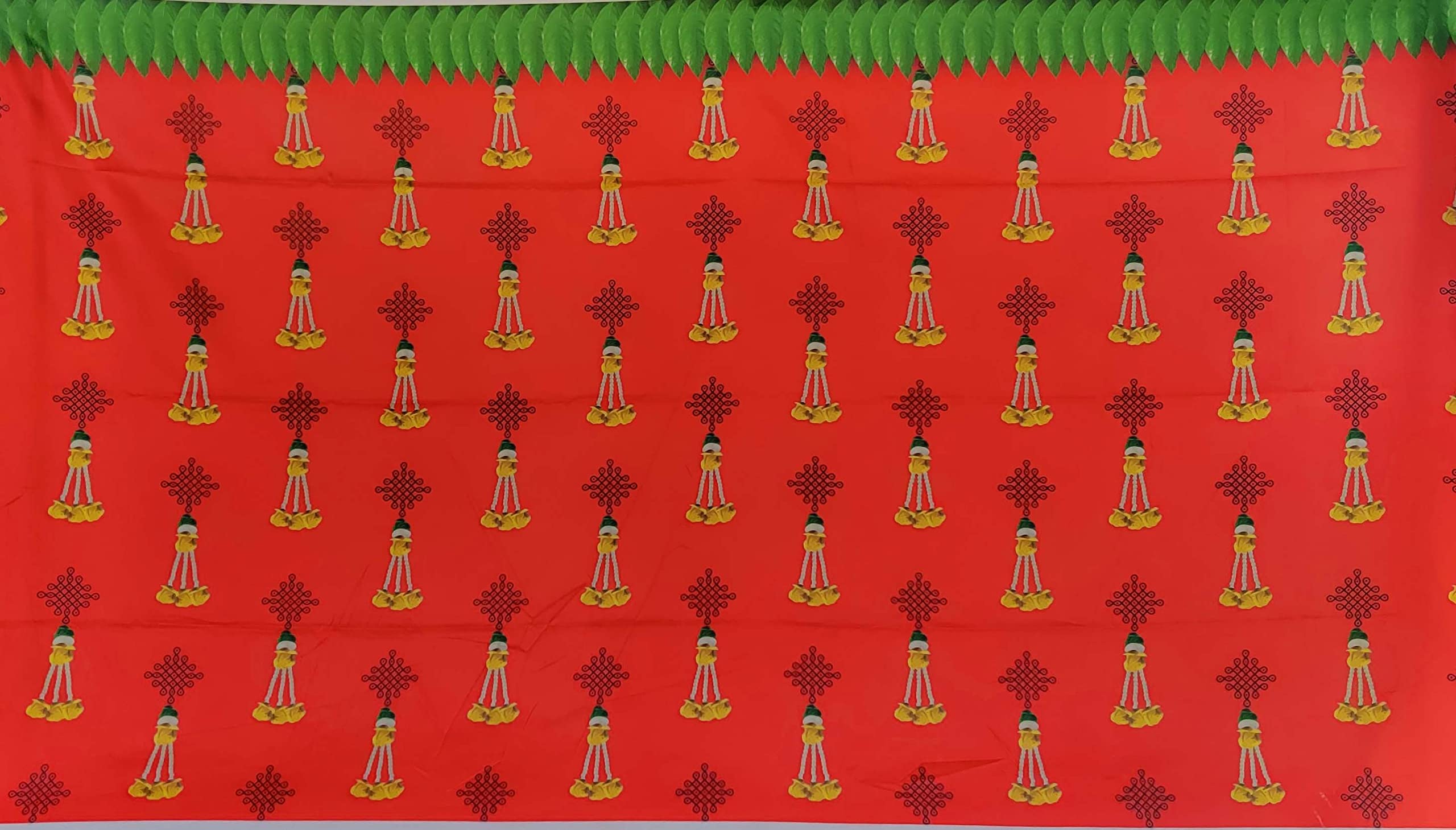 Zeonely Mart Backdrop Cloth Decoration, Digital Printed Red Cloth with Yellow Flowers, Cloth Size : (5 x 8) feet Decoration Cloth,(Cloth 16) (Festival Backdrop Decoration Cloth for Diwali)