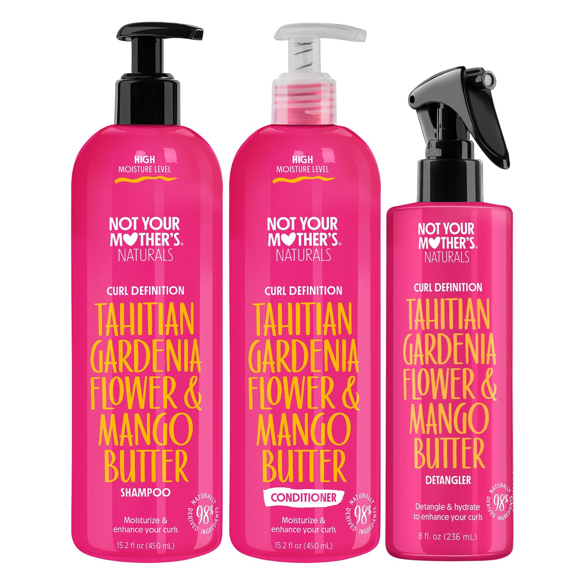 Not Your Mother'sNaturals Curl Definition Shampoo, Conditioner, and Hair Detangler (3-Pack) - Tahitian Gardenia Flower & Mango Butter - Moisturize and Enhance Curls