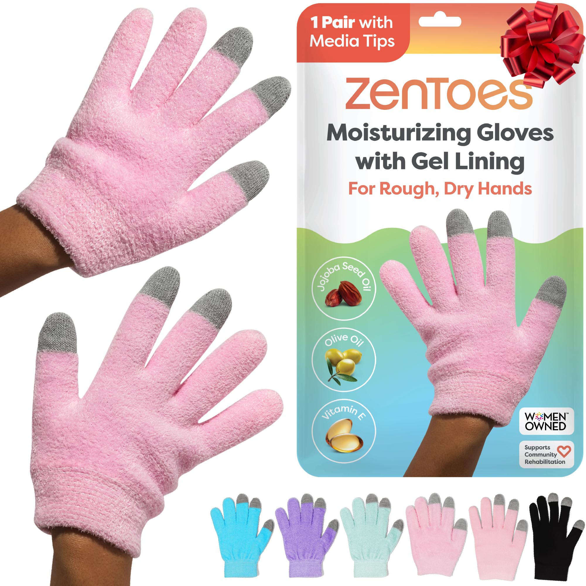 ZenToesMoisturizing Gloves for Dry Hands and Eczema, Gel Infused with Jojoba Seed Oil, Olive Oil and Vitamin E, Overnight Hand Moisturizer (OSFM, Cotton Pink)