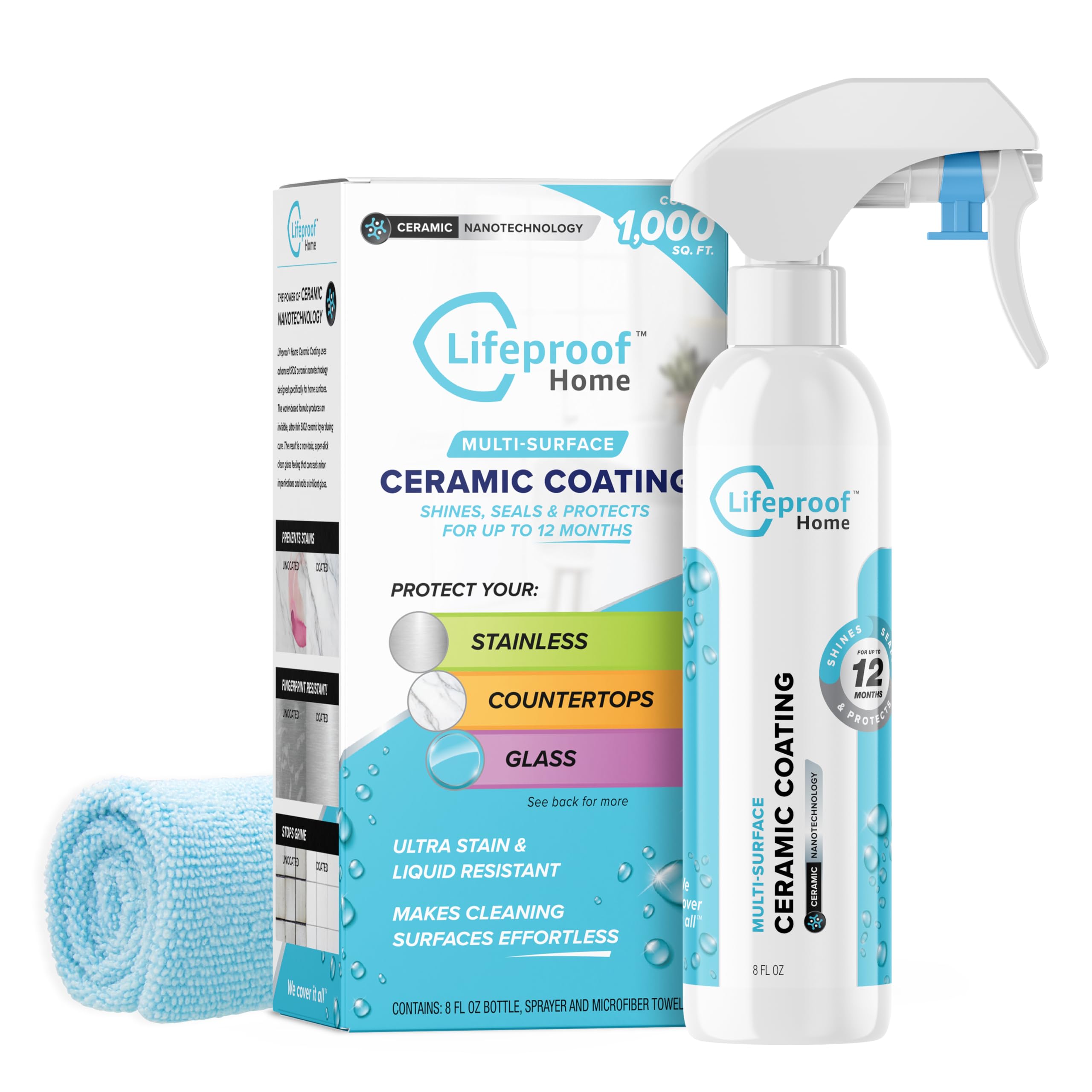 LifeproofCeramic Coating Spray Kit - Shine, Seal & Protect Kitchen & Bath Surfaces, Repels Stains & Grime