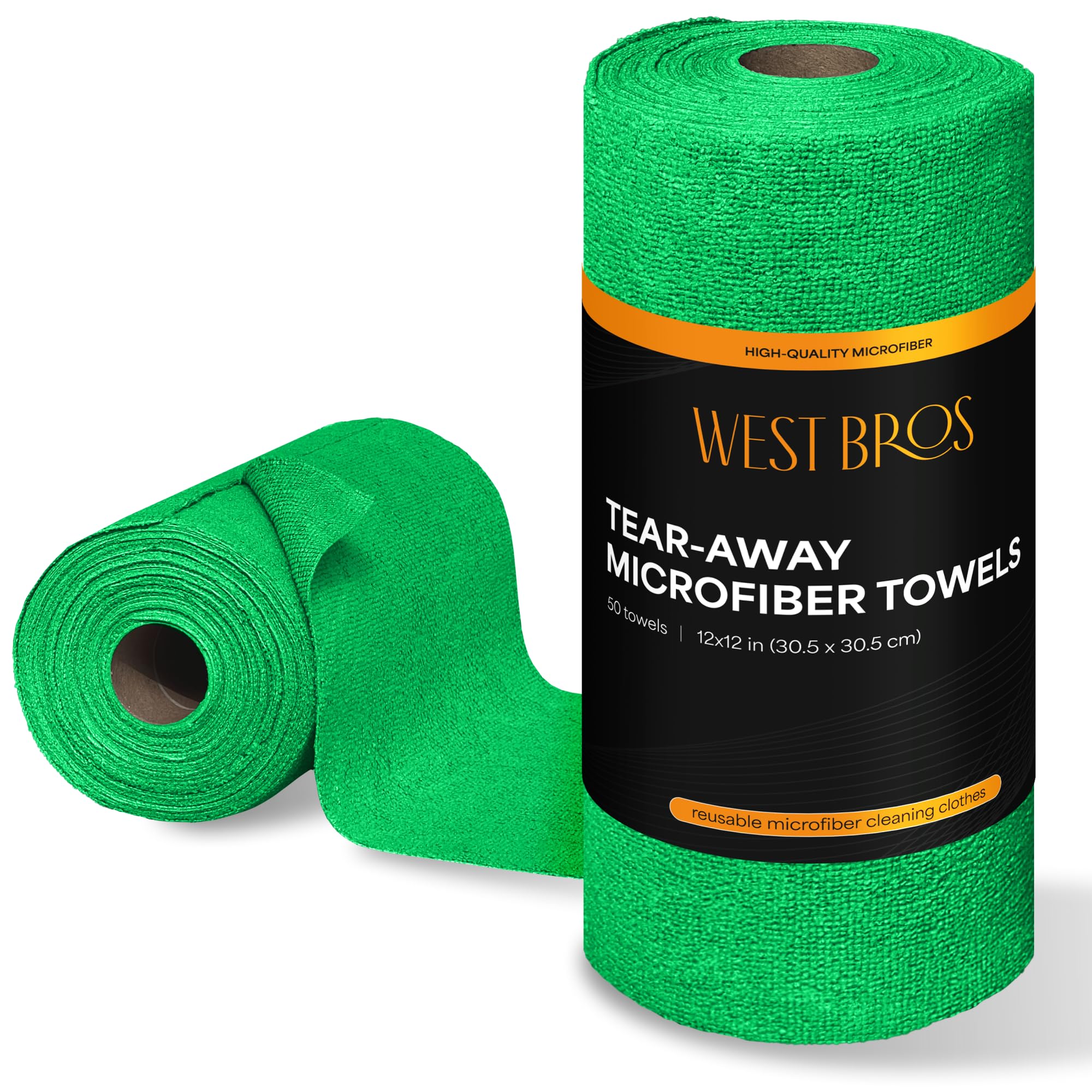 Microfiber Cleaning Cloth Roll 50 Pack - Reusable Paper Towels Washable Roll Tear Away for Kitchen Car 12x12 (Green)