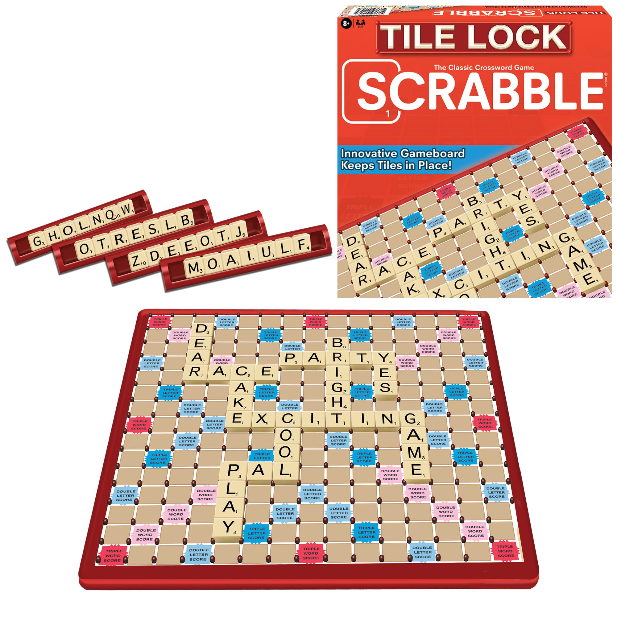 Tile Lock Scrabble by Winning Moves Games USA, Innovative Gameboard "Locks" Tiles In Place, for 2 to 4 Players, Ages 8 and Up