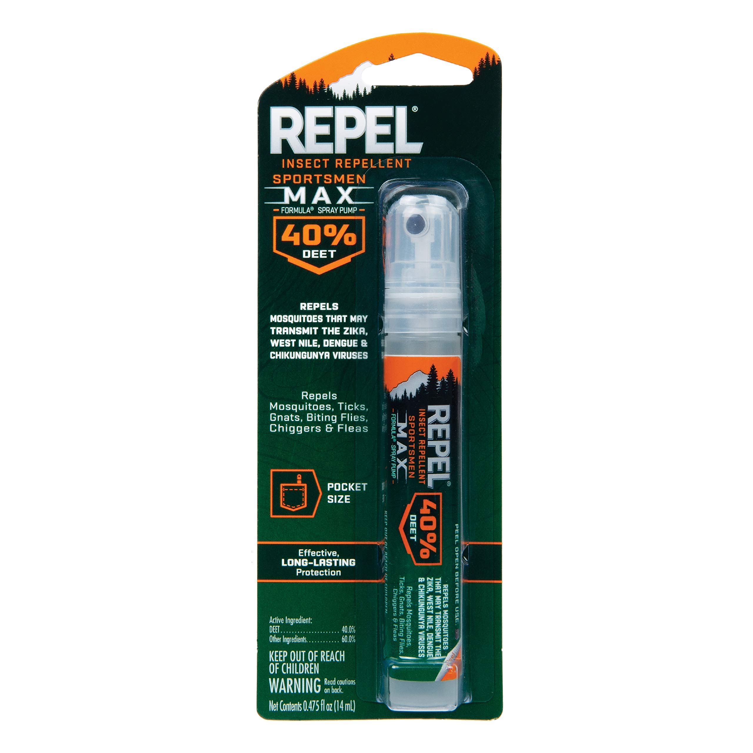 Repel Insect Repellent, Repel Mosquitoes Ticks and Gnats, Effective, Long-Lasting Protection, (Pocket Size Pump Spray) 40% DEET, 0.475 fl Ounce