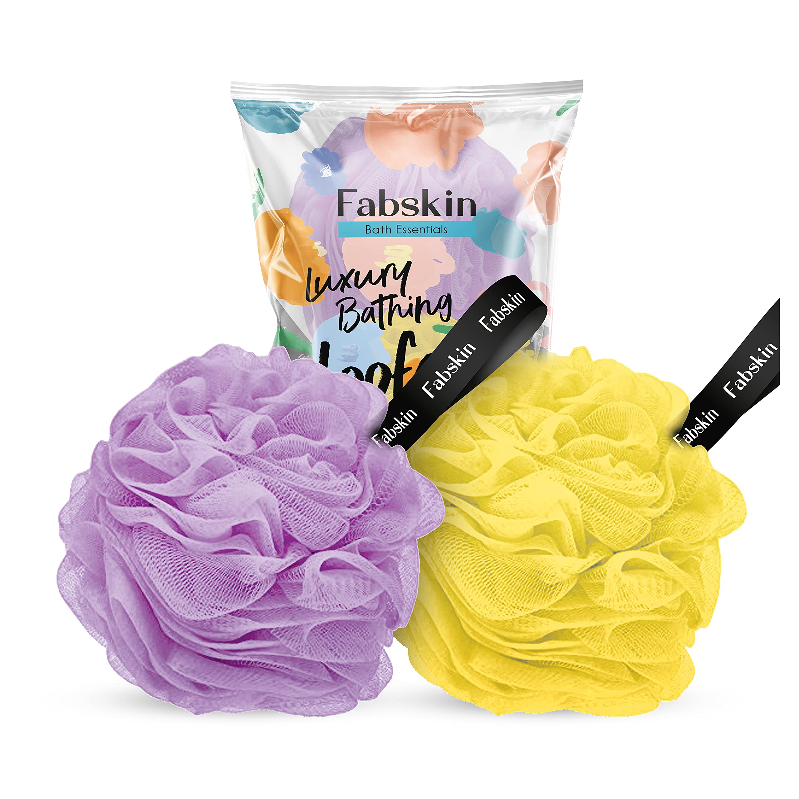 FABSKINLuxury Bathing Round Loofah for Men and Women (Purple and Yellow)