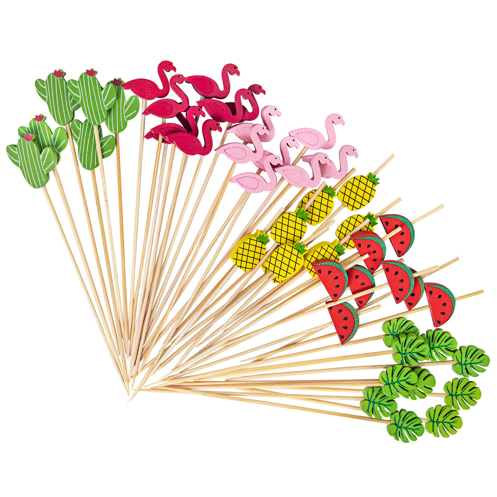 Acerich 200 Pack Cocktail Picks for Drinks, Bamboo Food Picks Toothpick with Flamingo Pineapple Shapes for Flamingo Party Decorations