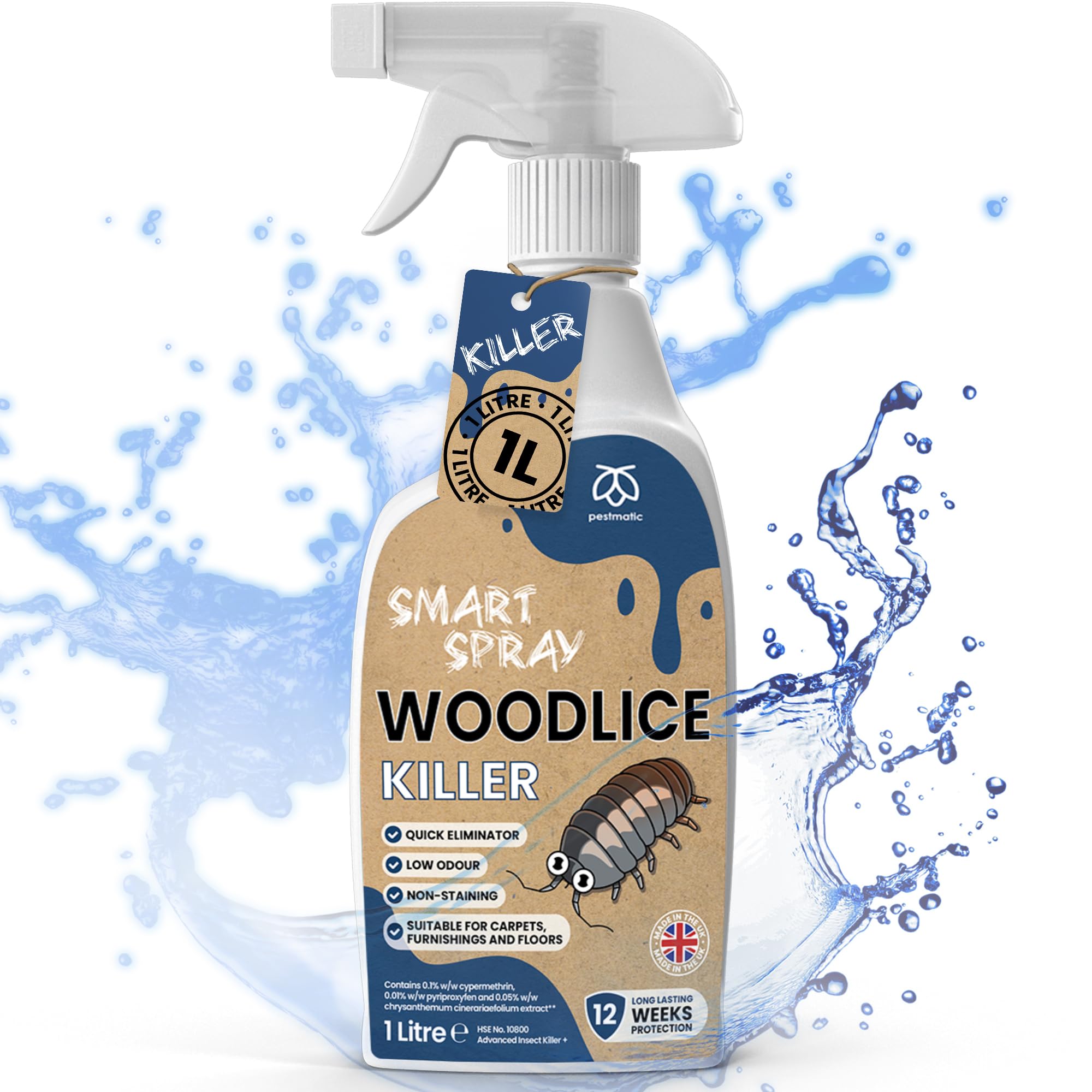 Pestmatic Woodlice Killer Spray 1 Litre, Woodlice Repellent for Your Home, Indoor and Outdoor use Pest Control, Effective Against Crawling Insects, Ultimate and Long Lasting Woodlice Garden Solution