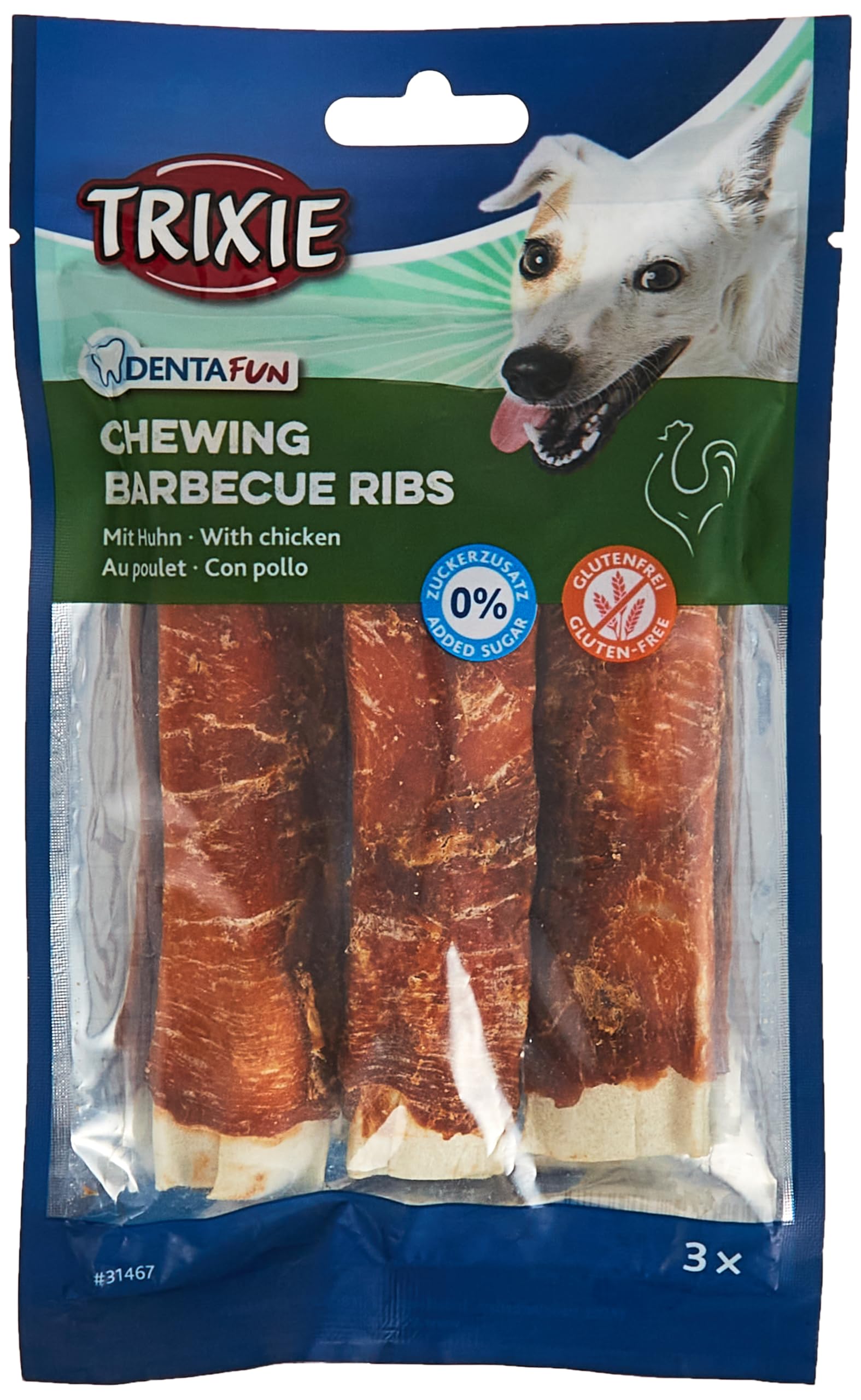 TrixieDenta Fun Barbecue Chicken Chewing Ribs Dog Chews 90G